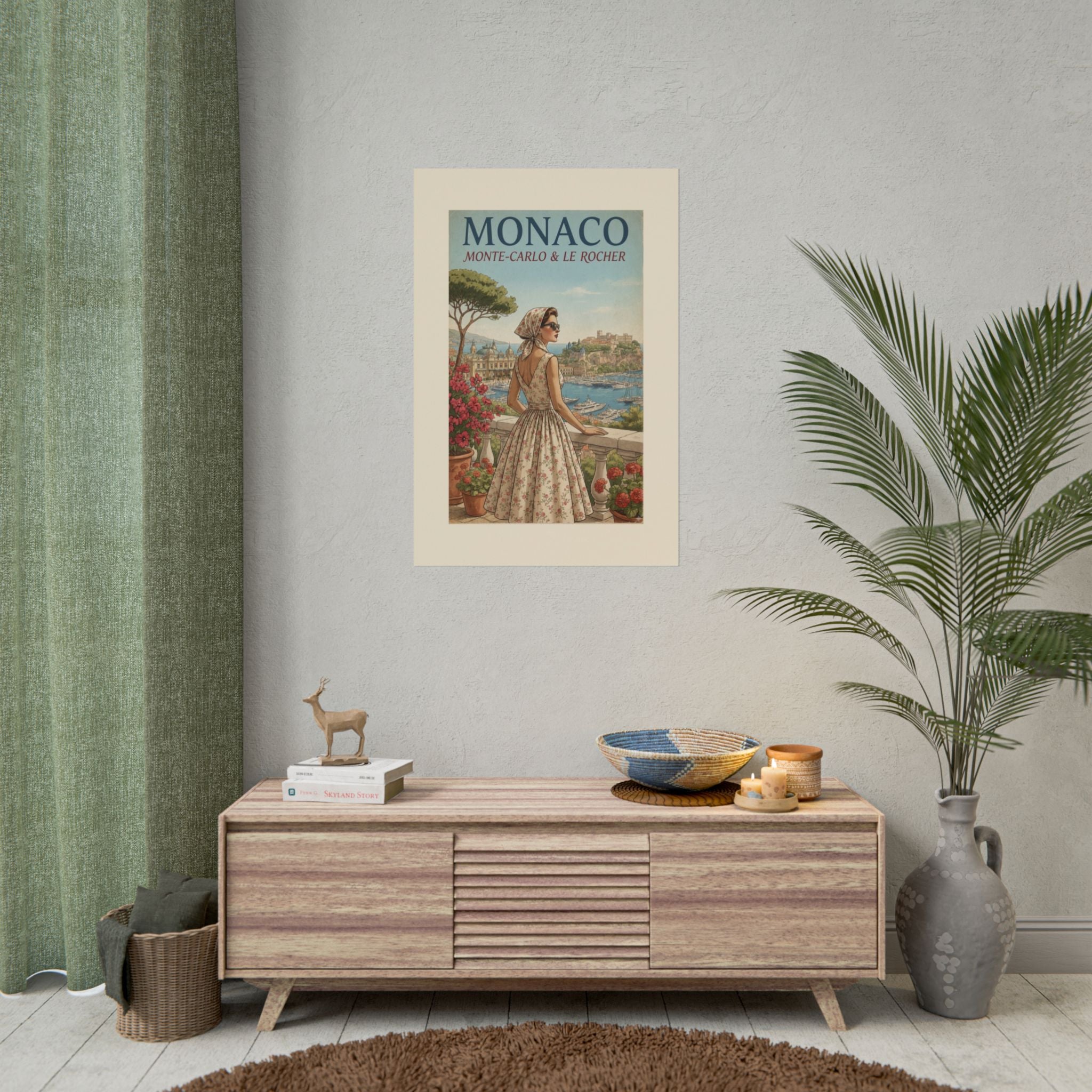 Monaco Poster, Vintage Riviera Travel Print, Monte Carlo Wall Art, Retro French Riviera Poster, Mid Century Travel Art, Solen