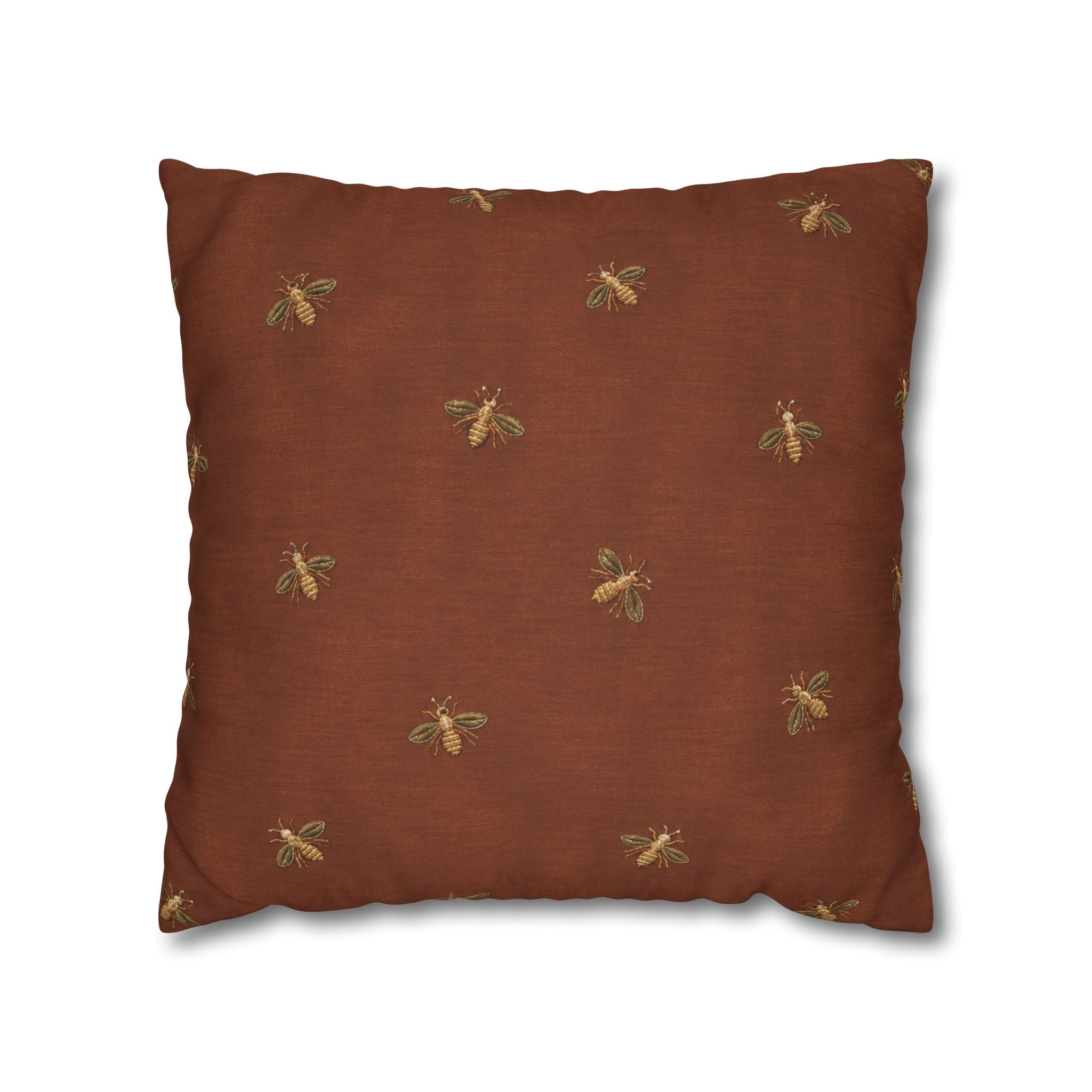 Bee Pattern Square Pillowcase — Rustic Rust Decorative Throw Pillow Cover