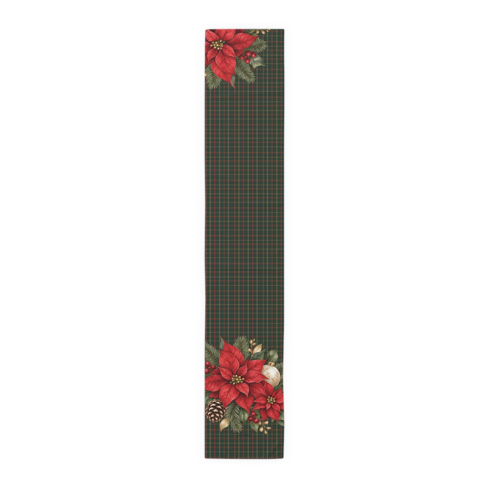 Christmas Poinsettia Plaid Table Runner