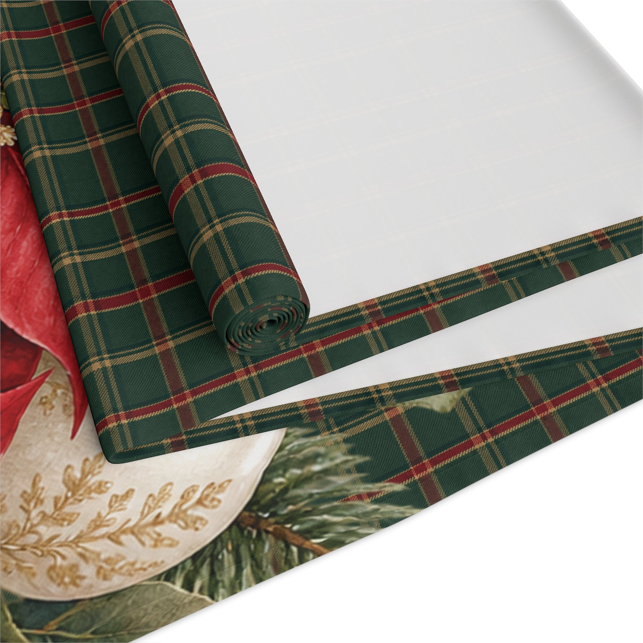 Christmas Poinsettia Plaid Table Runner
