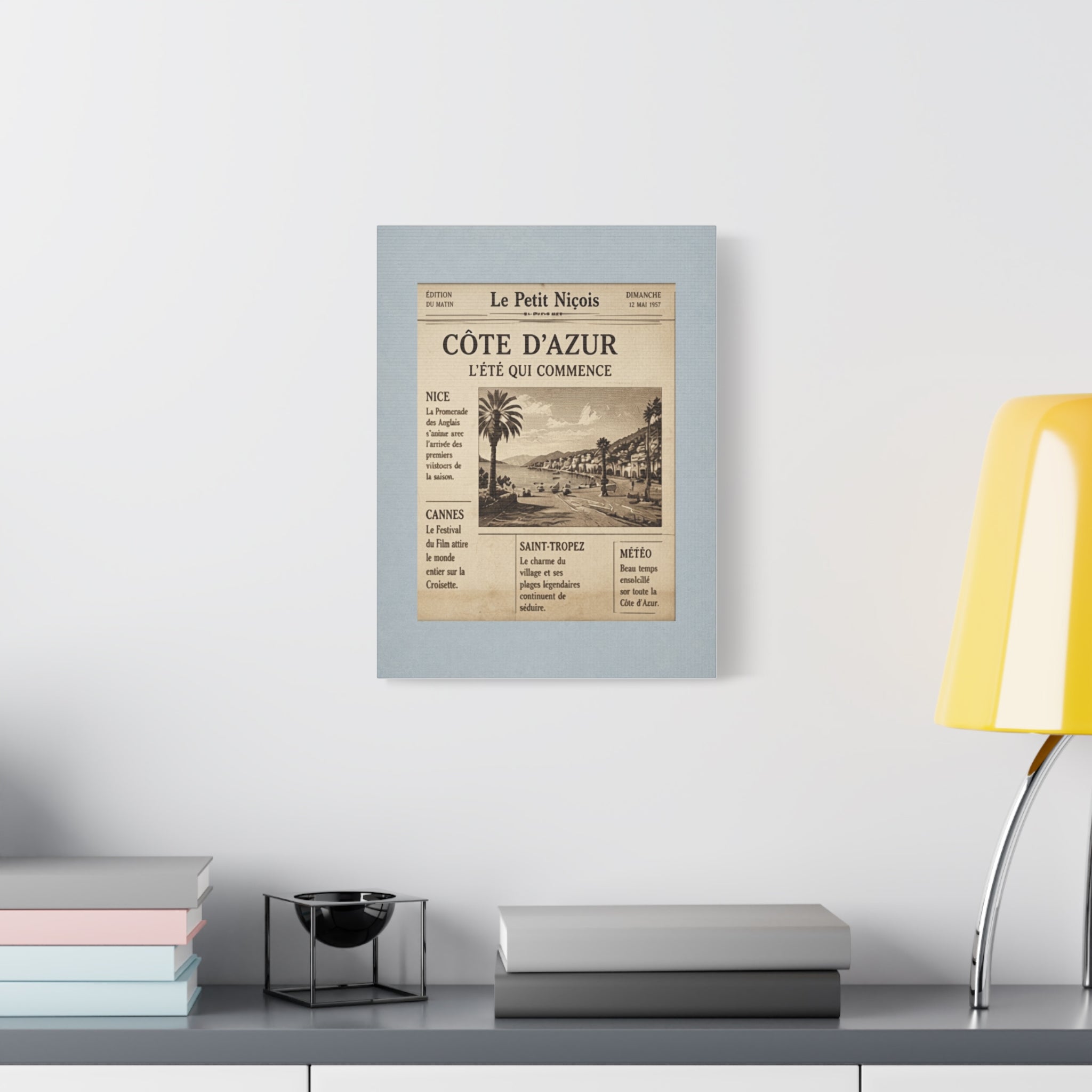 Côte d'Azur Vintage Newspaper Canvas, French Riviera Wall Art, Retro Collage Print, Provence Mid Century Decor, Solen
