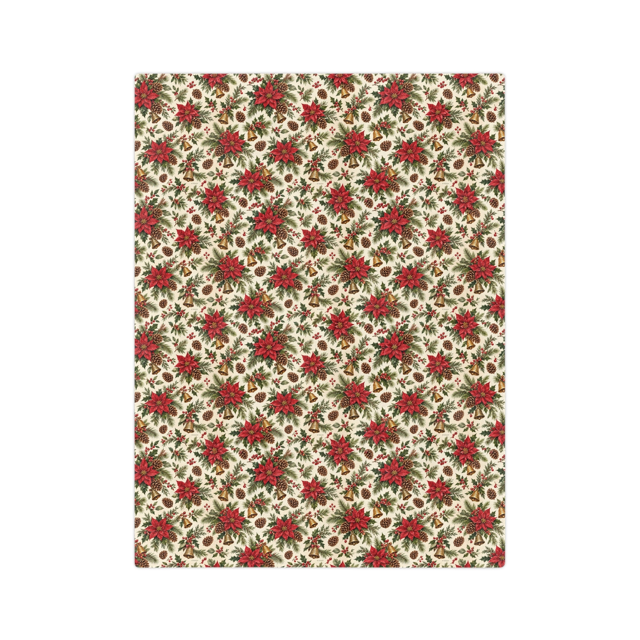 Velveteen Microfiber Blanket,Christmas Throw Blanket, Poinsettia Pine Cone Holiday Blanket, Cozy Winter Sofa Throw, Festive Xmas Bedroom Decor