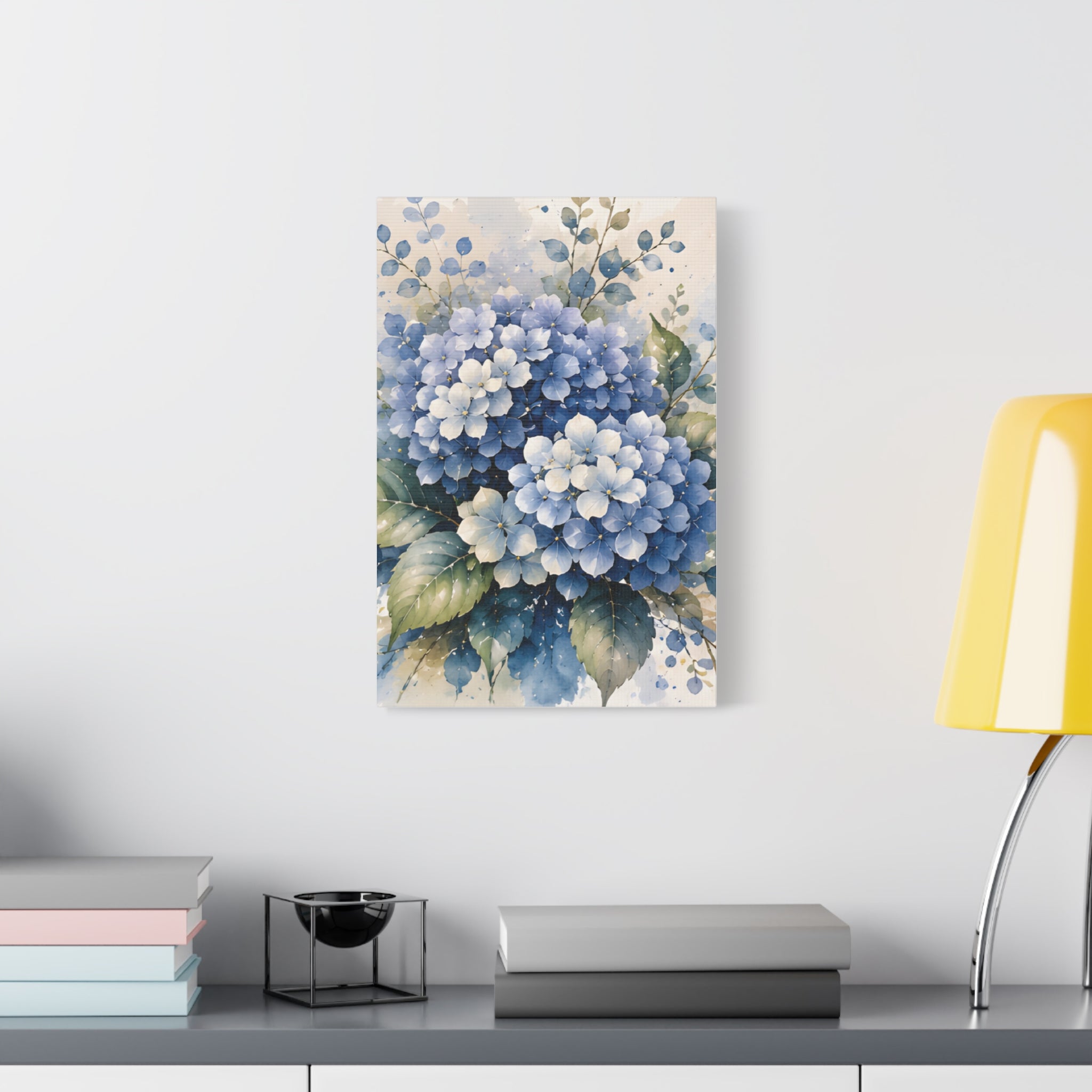 Hydrangea Dream Blue Floral Canvas Wall Art, Watercolor Botanical Print, Mediterranean Coastal Bedroom Decor, Solen