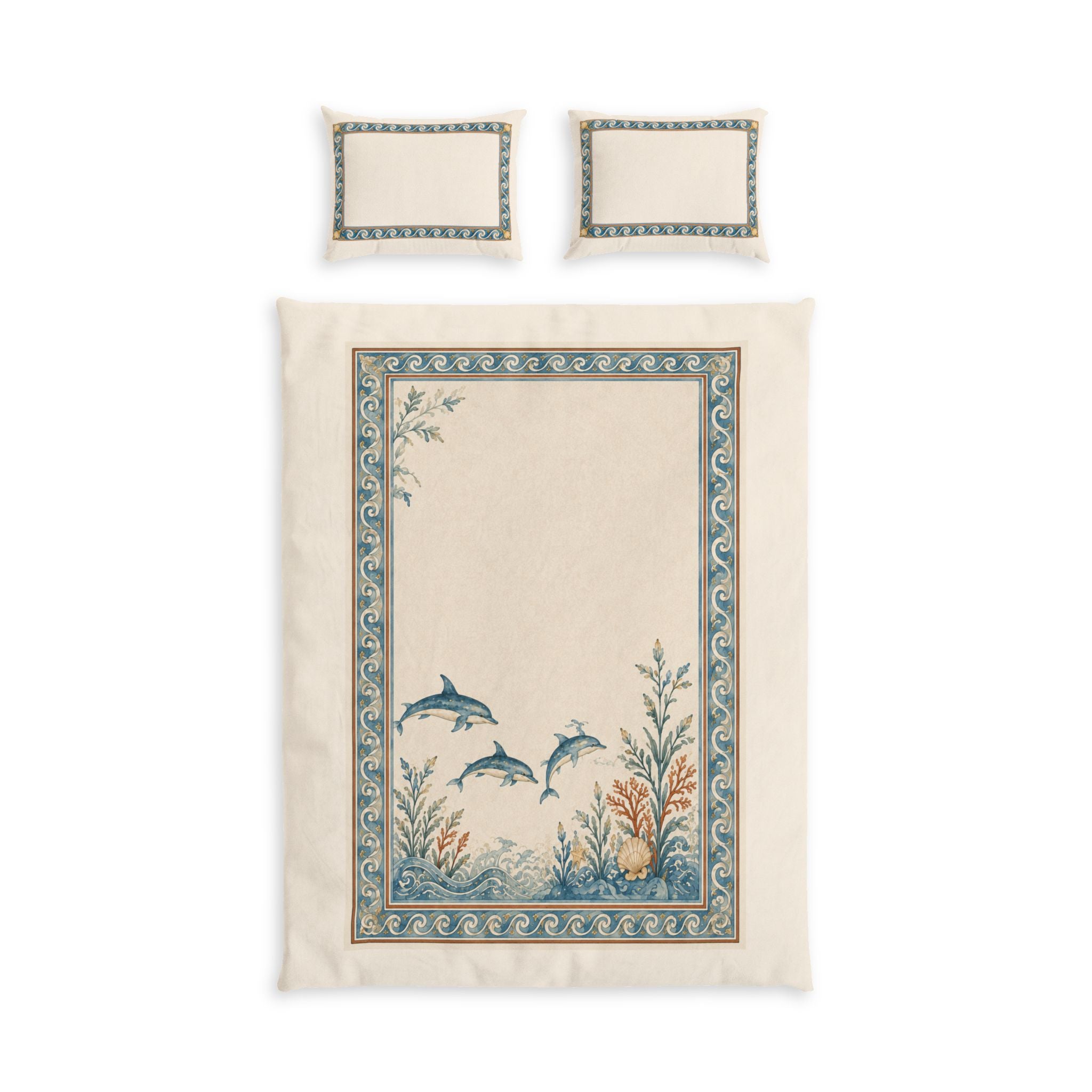 Mediterranean Dolphin Duvet Cover Set – Coastal Wave & Coral Bedding, ©SOLEN