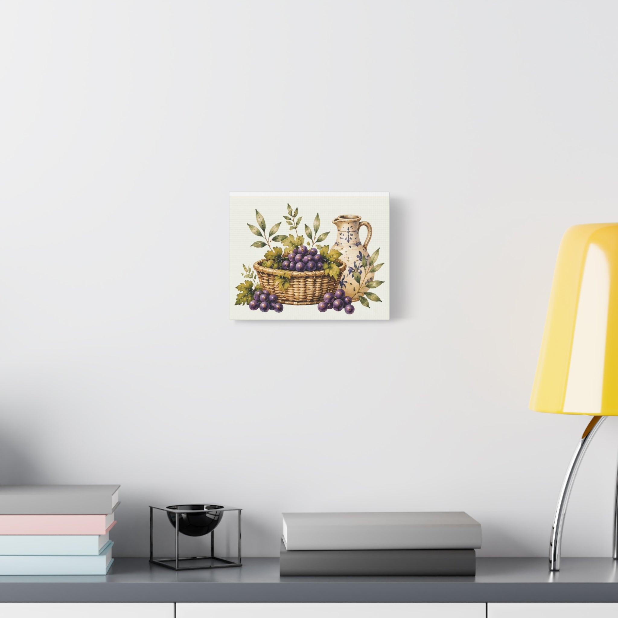 Grapes & Pitcher Matte Canvas Wall Art, Rustic Tuscan Kitchen Decor, Vintage Fruit Still Life Print, Dining Room Art, Solen