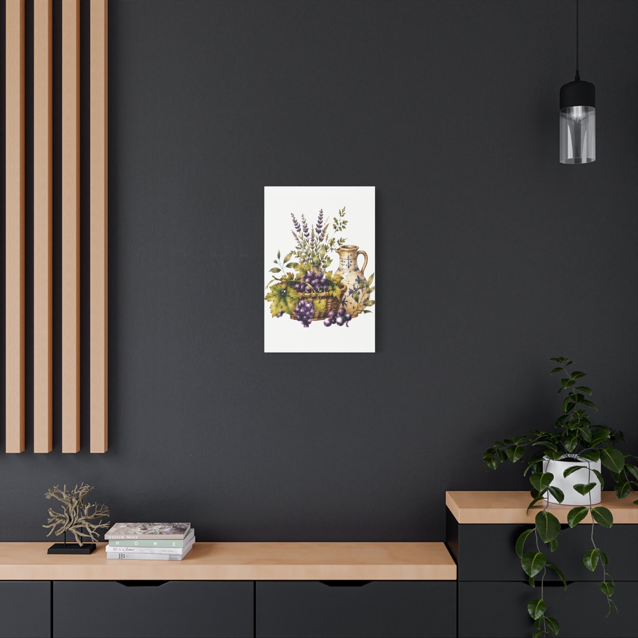 Grape & Lavender Still Life Canvas Print, Tuscan Vineyard Wall Art, Mediterranean Kitchen Decor, Botanical Dining Room Art, Solen