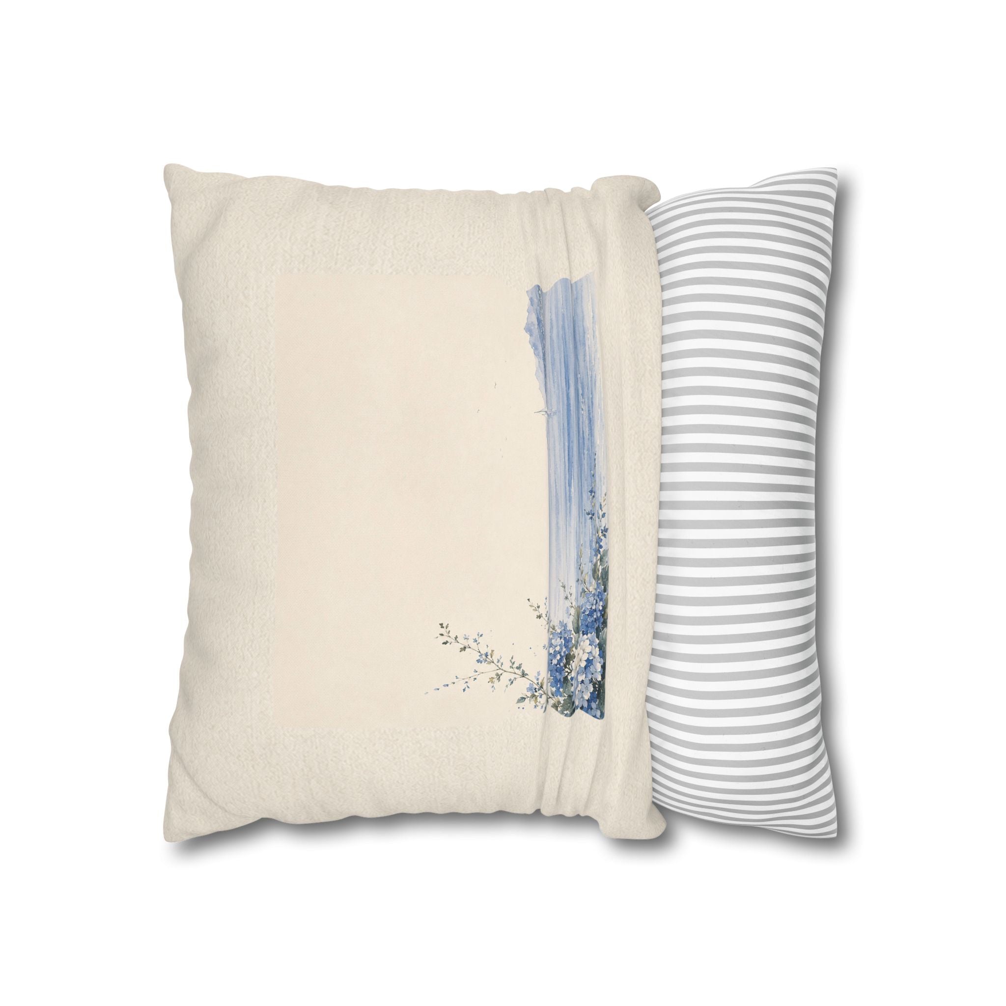 Coastal Watercolor Pillowcase — Blue Seaside Sailboat Decorative Pillow - Solen