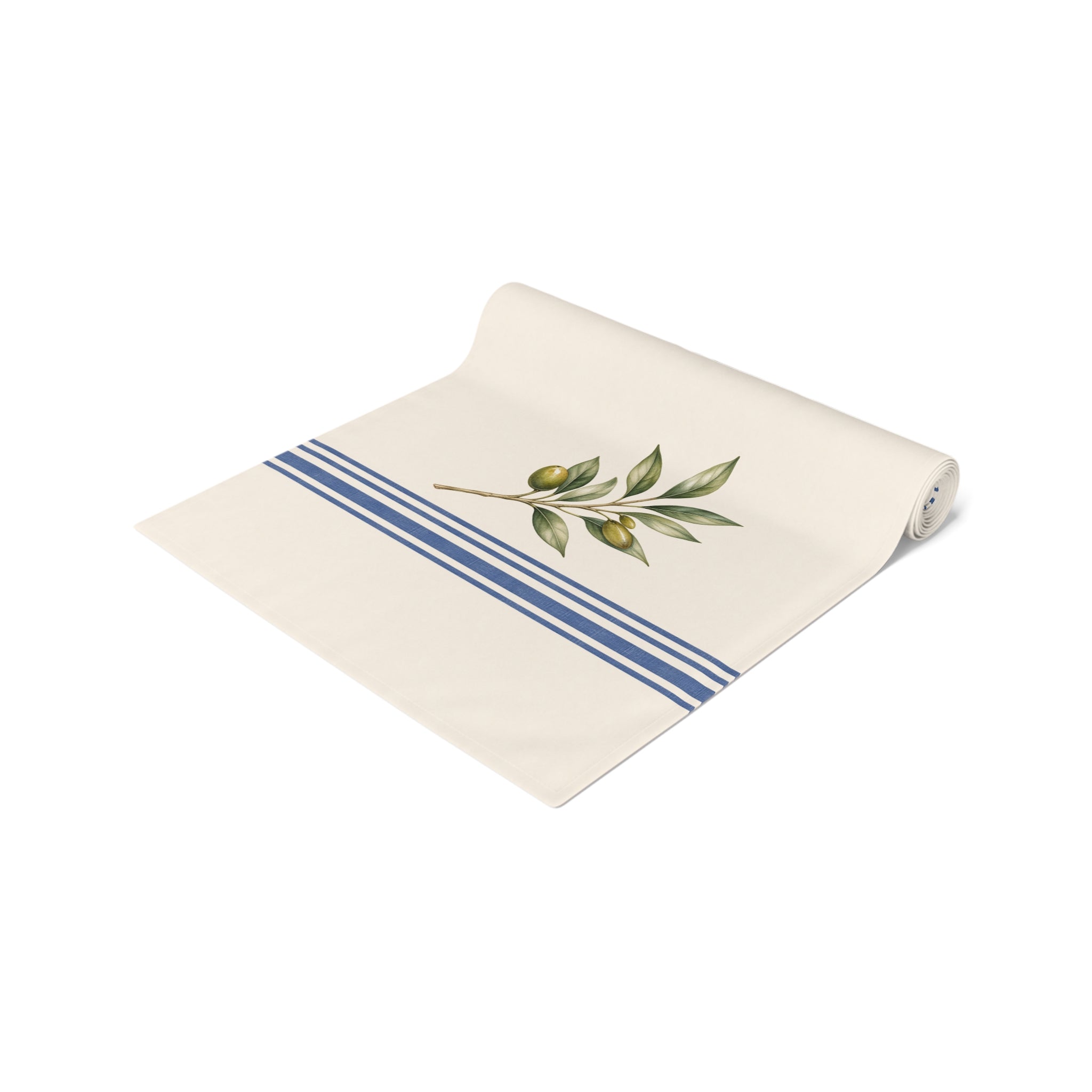 Olive Branch Farmhouse Table Runner, Cotton Mediterranean Runner, Rustic Green Kitchen Decor, Neutral Dining Linen, Solen