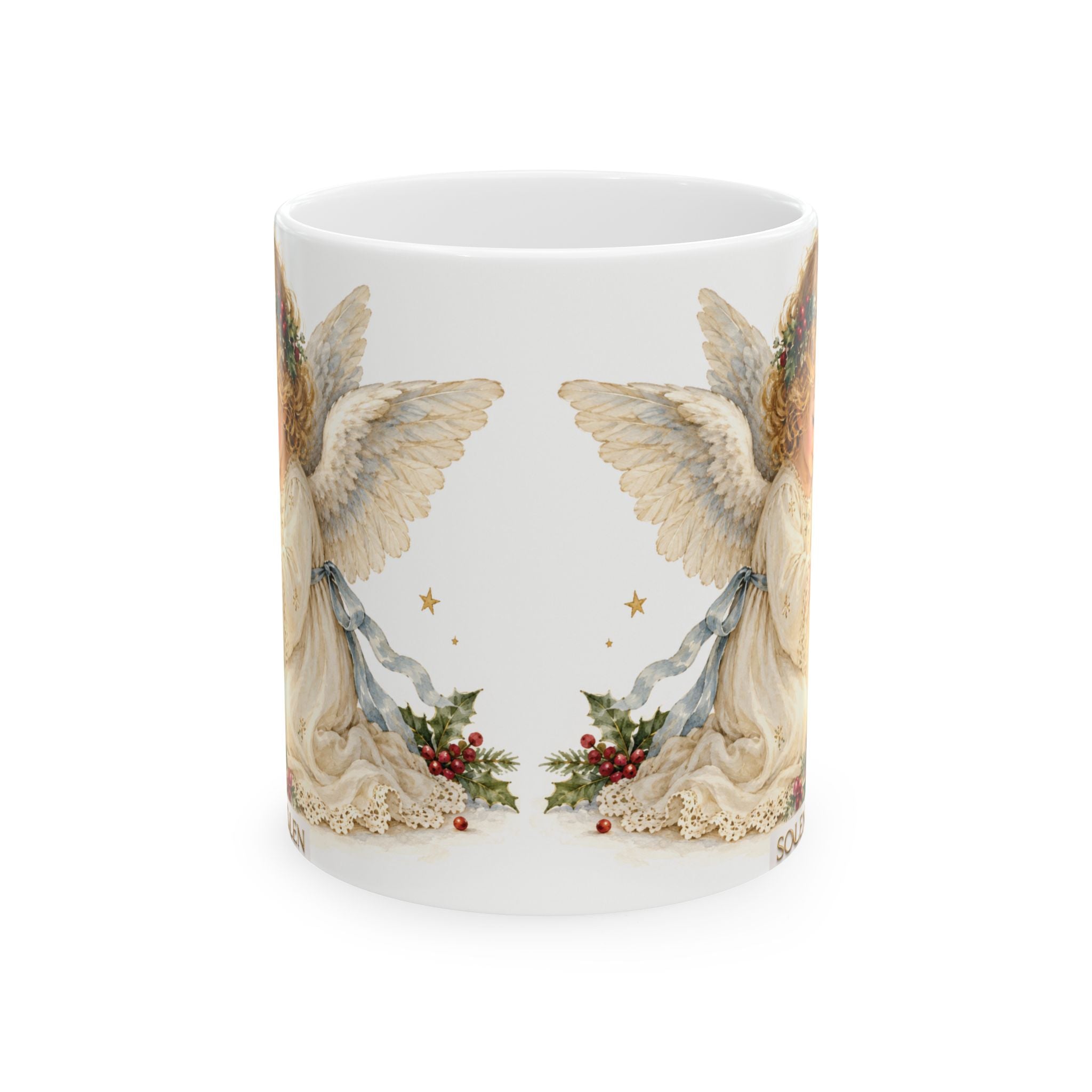 Angel Christmas Mug — Vintage Angel with Holly 11oz/15oz Ceramic Mug