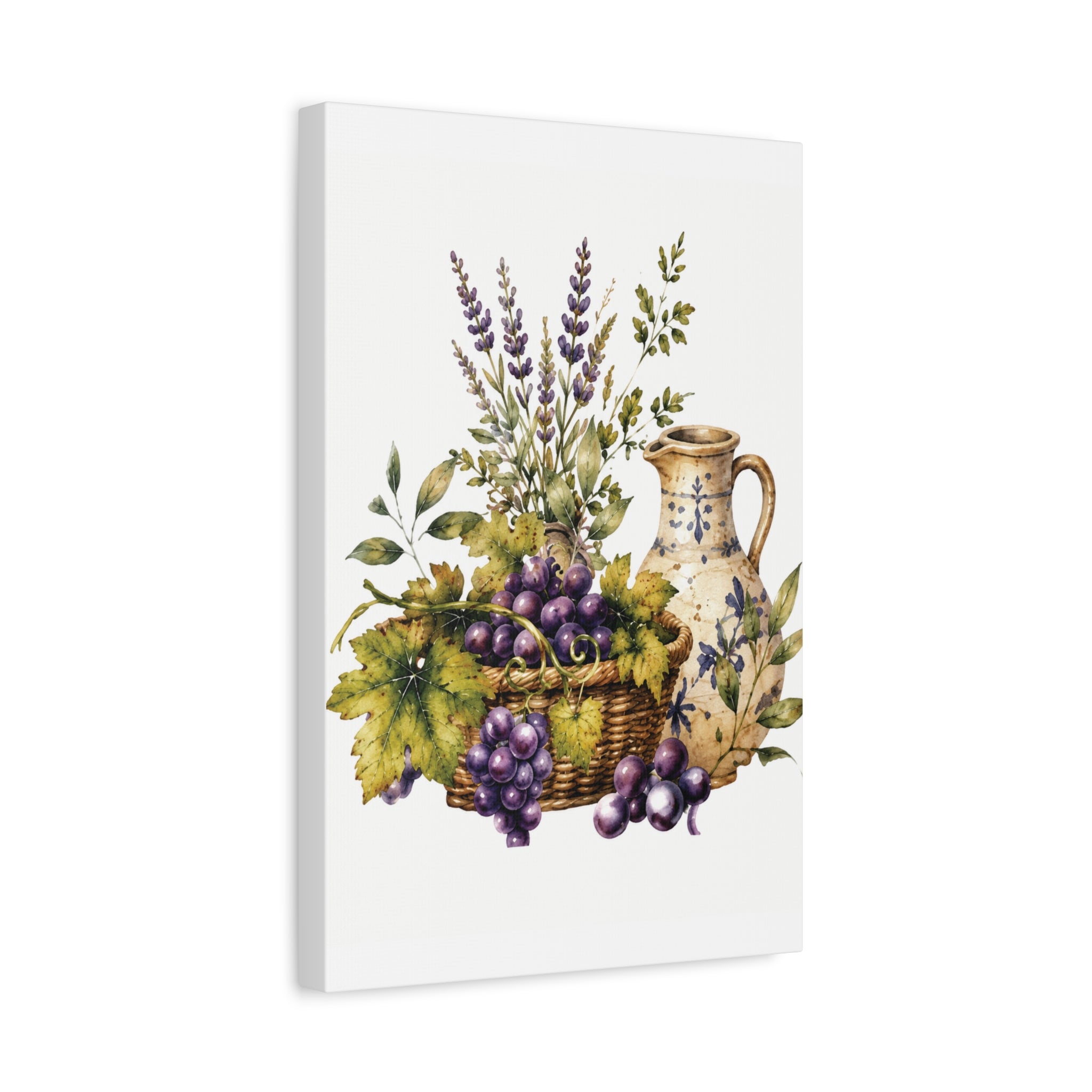 Grape & Lavender Still Life Canvas Print, Tuscan Vineyard Wall Art, Mediterranean Kitchen Decor, Botanical Dining Room Art, Solen