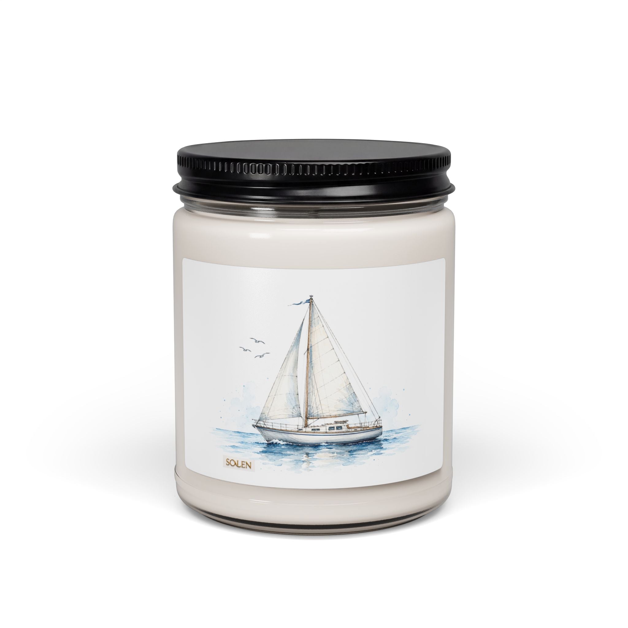 Sailboat Soy Candle — 9oz Scented Jar, Coastal Nautical Home Fragrance