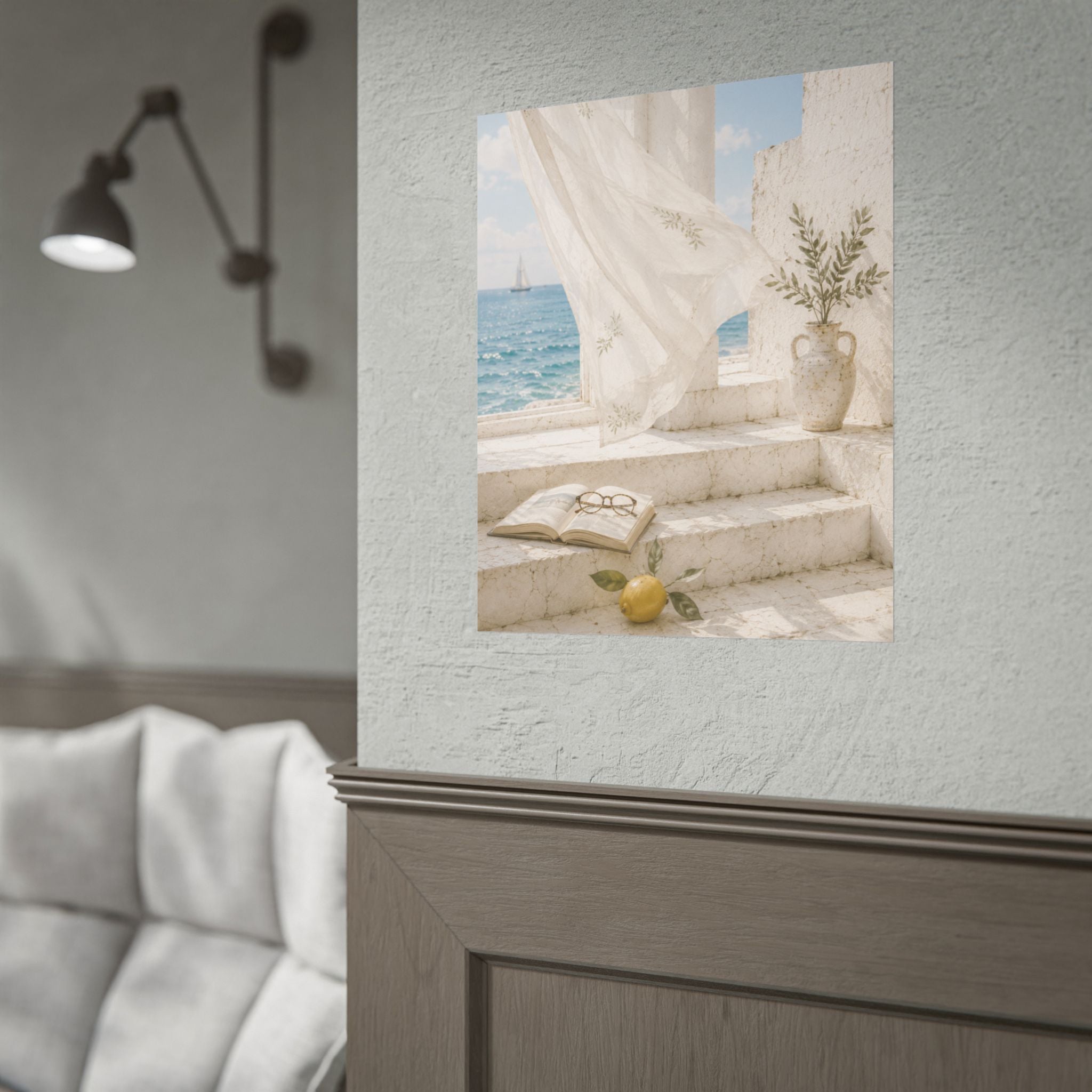 Mediterranean Coastal Poster, Seaside Wall Art, Blue Ocean Print, Summer Mediterranean Decor, Coastal Hanging Wall Art, Solen