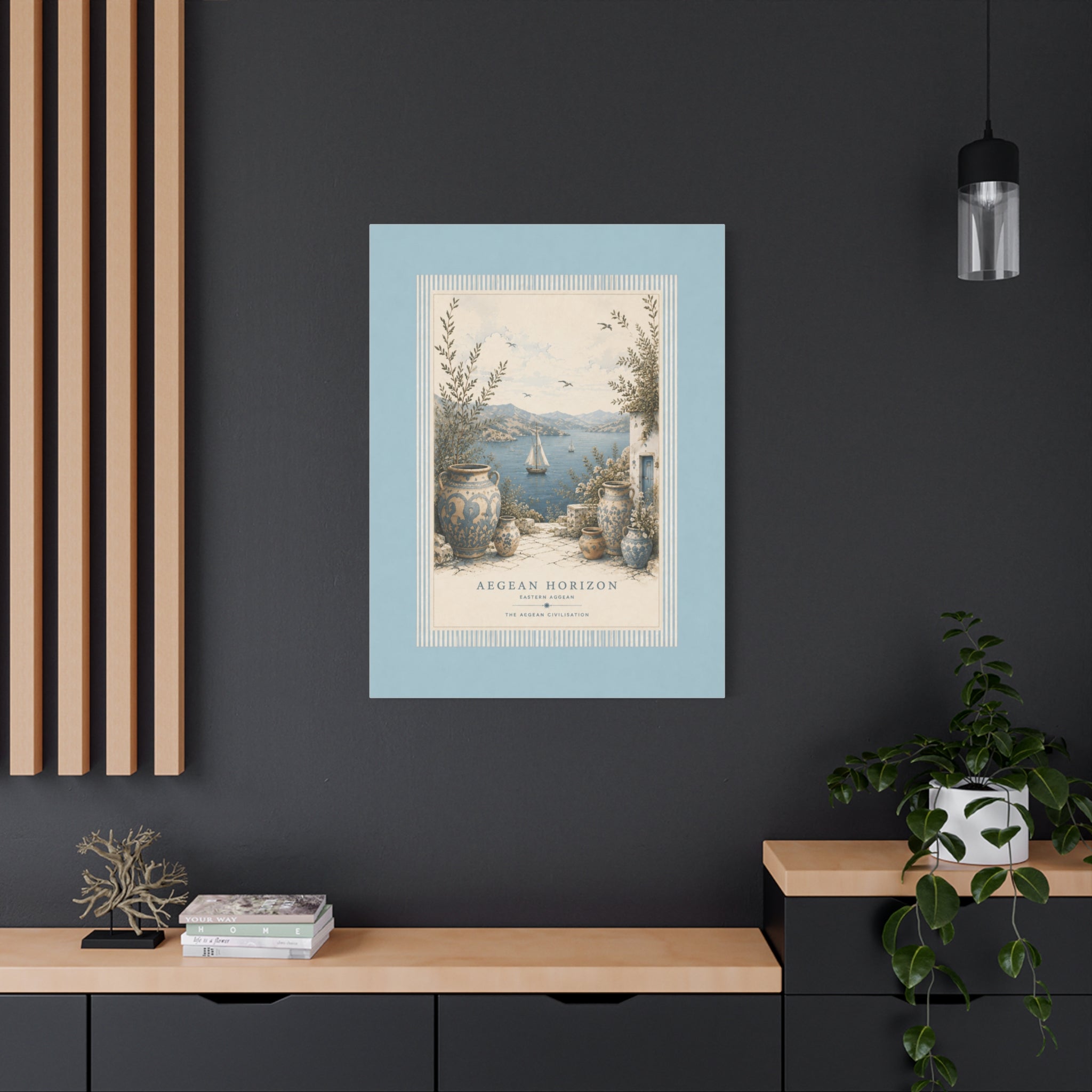 Eastern Aegean Coastal Illustration - Blue Ceramic Vase Art Decor - Mediterranean Coastal Wall Art - Solen