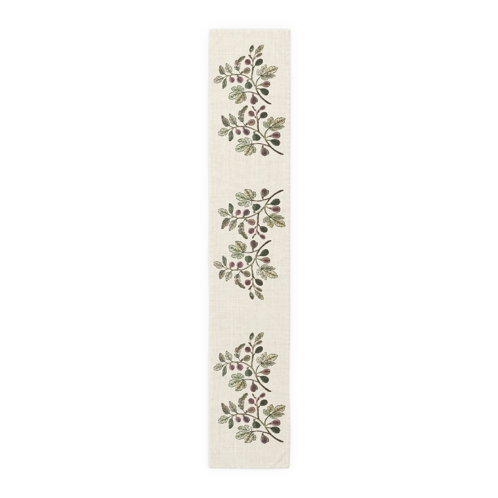 Fig Branch Botanical Table Runner, Cotton Mediterranean Runner, Neutral Fig Tree Kitchen Decor, Rustic Dining Linen, Solen