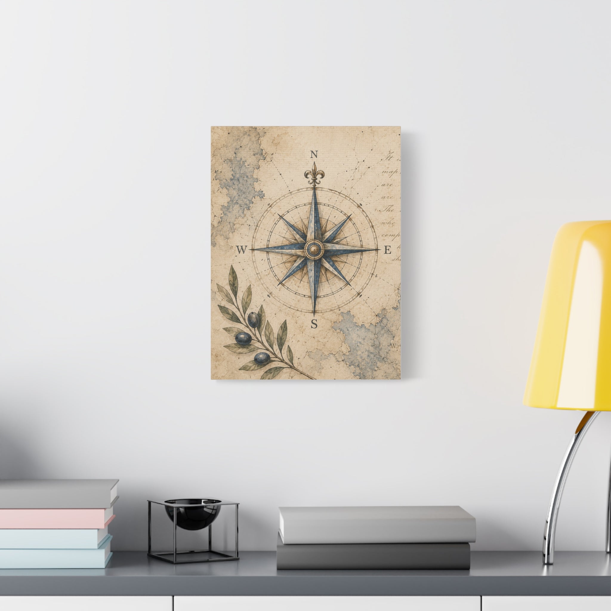 Old Compass Rose Canvas Print, Antique Nautical Wall Art, Vintage Mediterranean Map Decor, Sailing Study Room Art, Solen