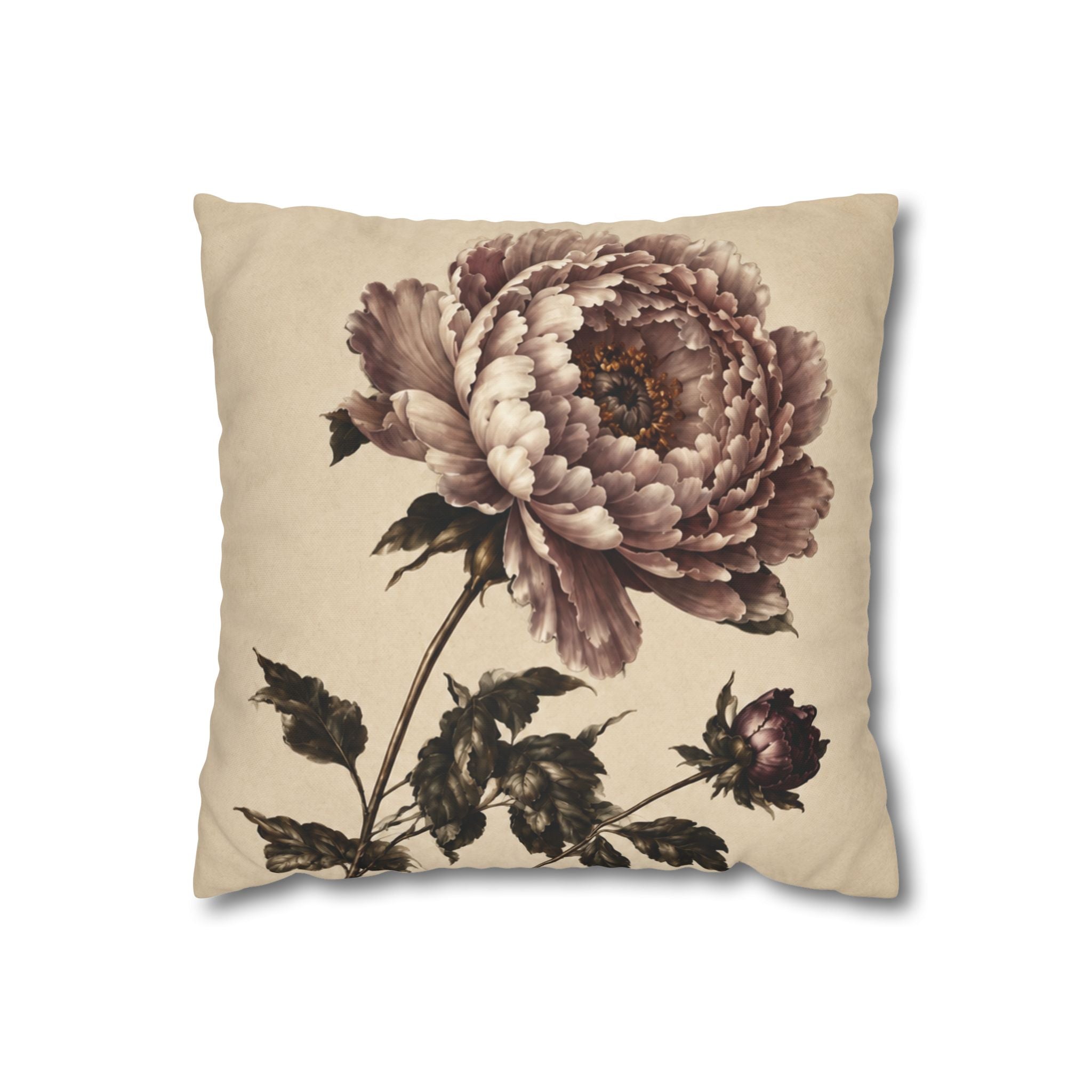Vintage Pink Peony Throw Pillow, Soft Botanical Floral Cushion Cover, Romantic Cottagecore Home Decor, Vintage Flower Accent Pillow, Solen