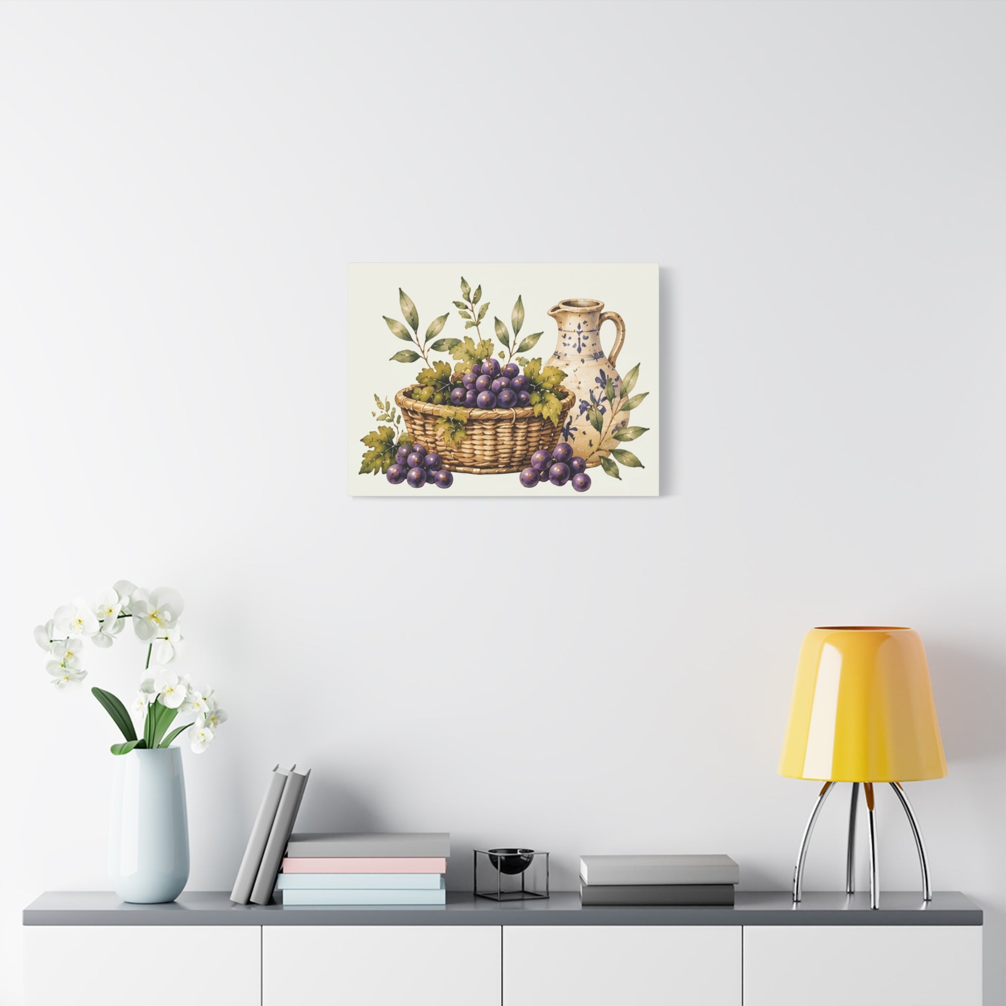 Grapes & Pitcher Matte Canvas Wall Art, Rustic Tuscan Kitchen Decor, Vintage Fruit Still Life Print, Dining Room Art, Solen