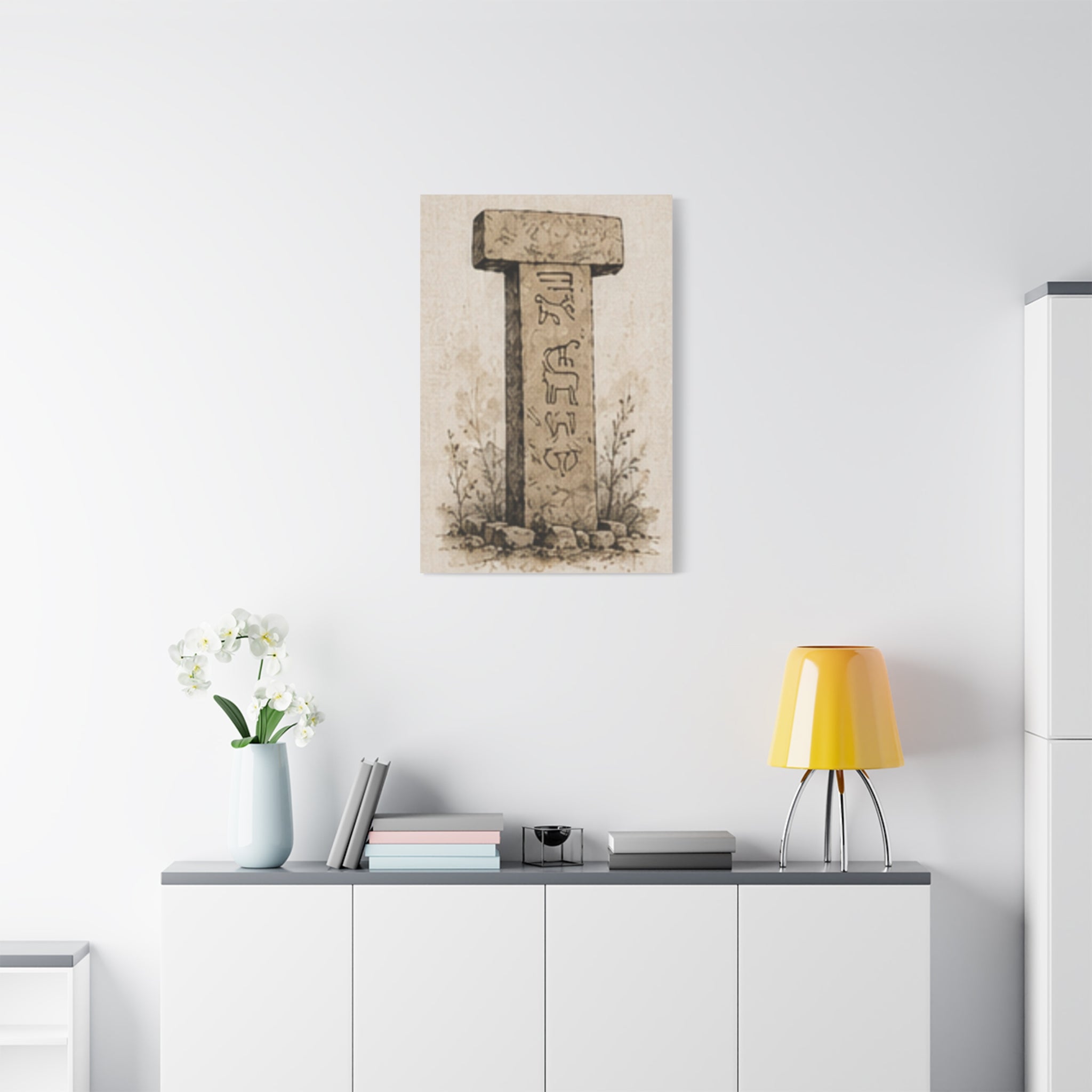 Göbeklitepe T-Pillar Canvas Wall Art, Ancient Anatolian Stone Print, Sepia Archaeology Decor, Historical Wall Art, Solen