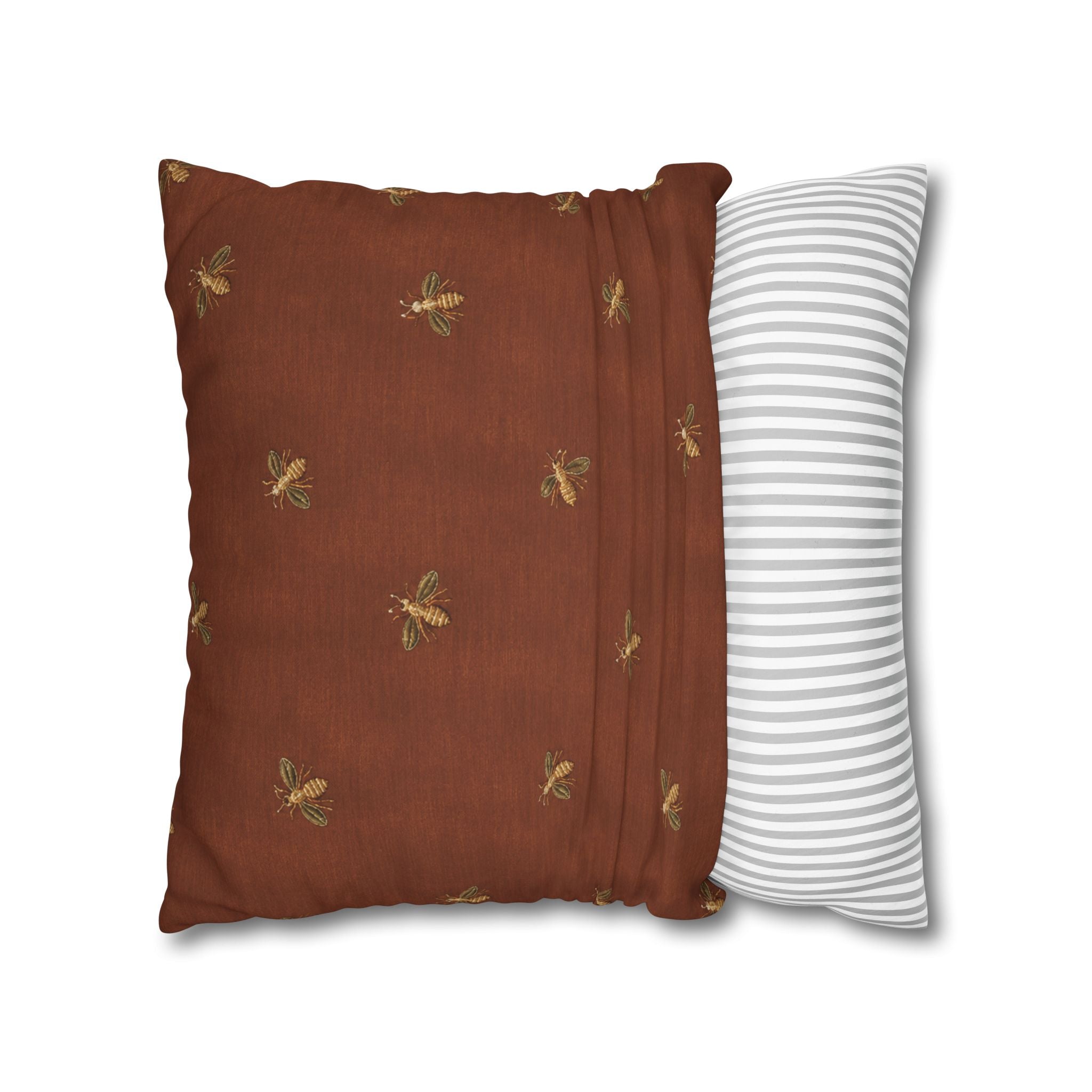 Bee Pattern Square Pillowcase — Rustic Rust Decorative Throw Pillow Cover