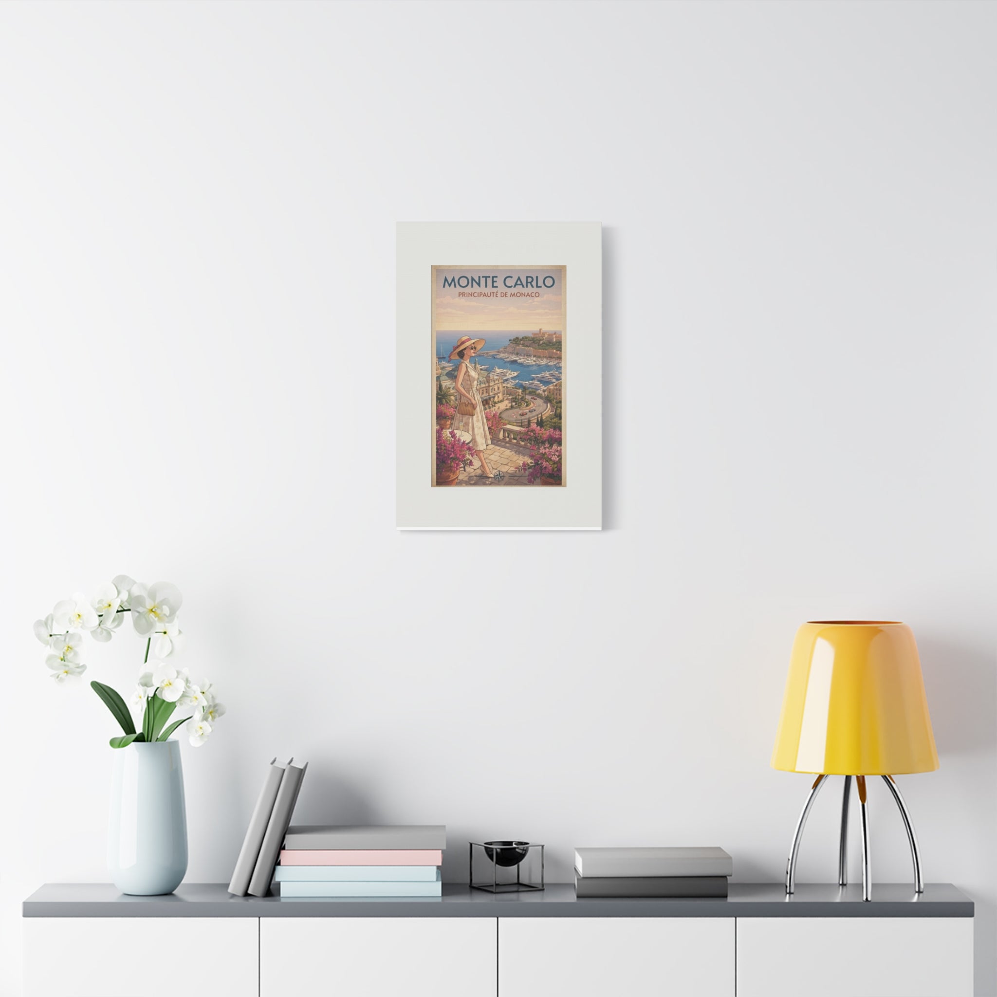 Monte Carlo Canvas Print, Vintage Monaco Travel Wall Art, French Riviera Decor, Retro Mid Century Coastal Canvas, Solen