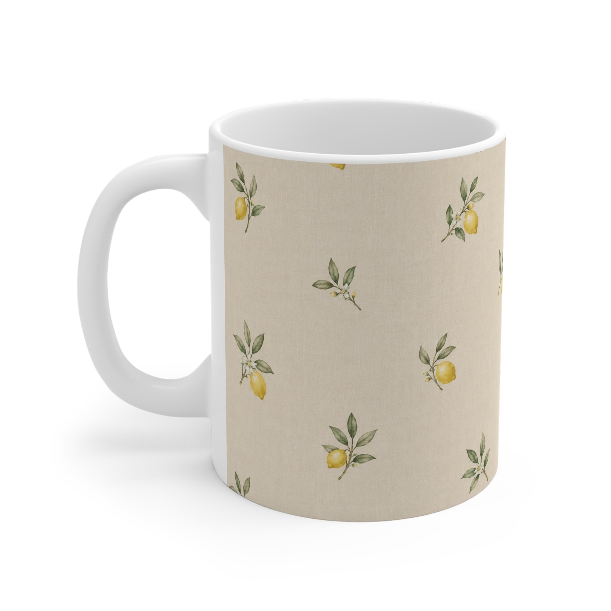 Lemon Ceramic Mug, Mediterranean Kitchen Mug, Watercolor Lemon Coffee Cup, Beige Botanical Mug, Summer Kitchen Decor, Gift for Her