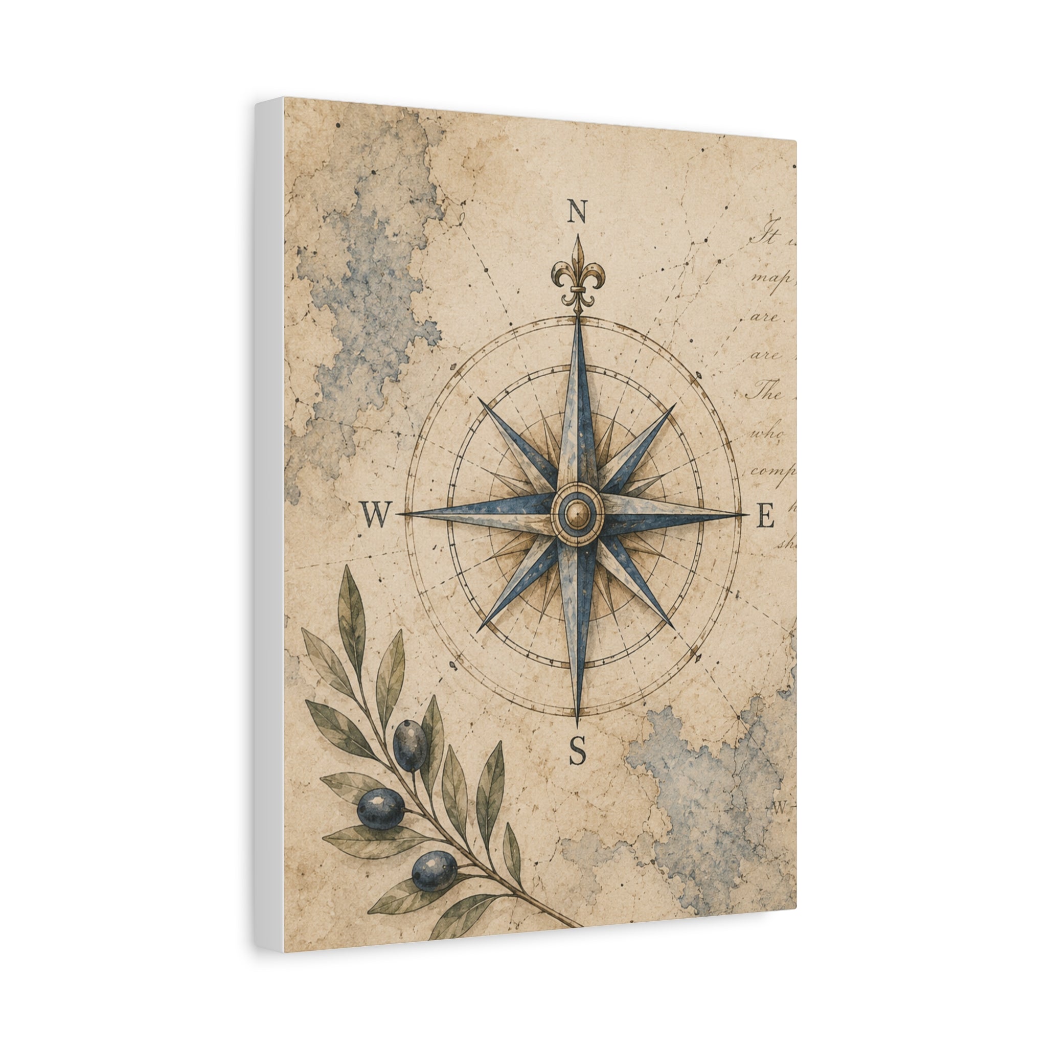 Old Compass Rose Canvas Print, Antique Nautical Wall Art, Vintage Mediterranean Map Decor, Sailing Study Room Art, Solen