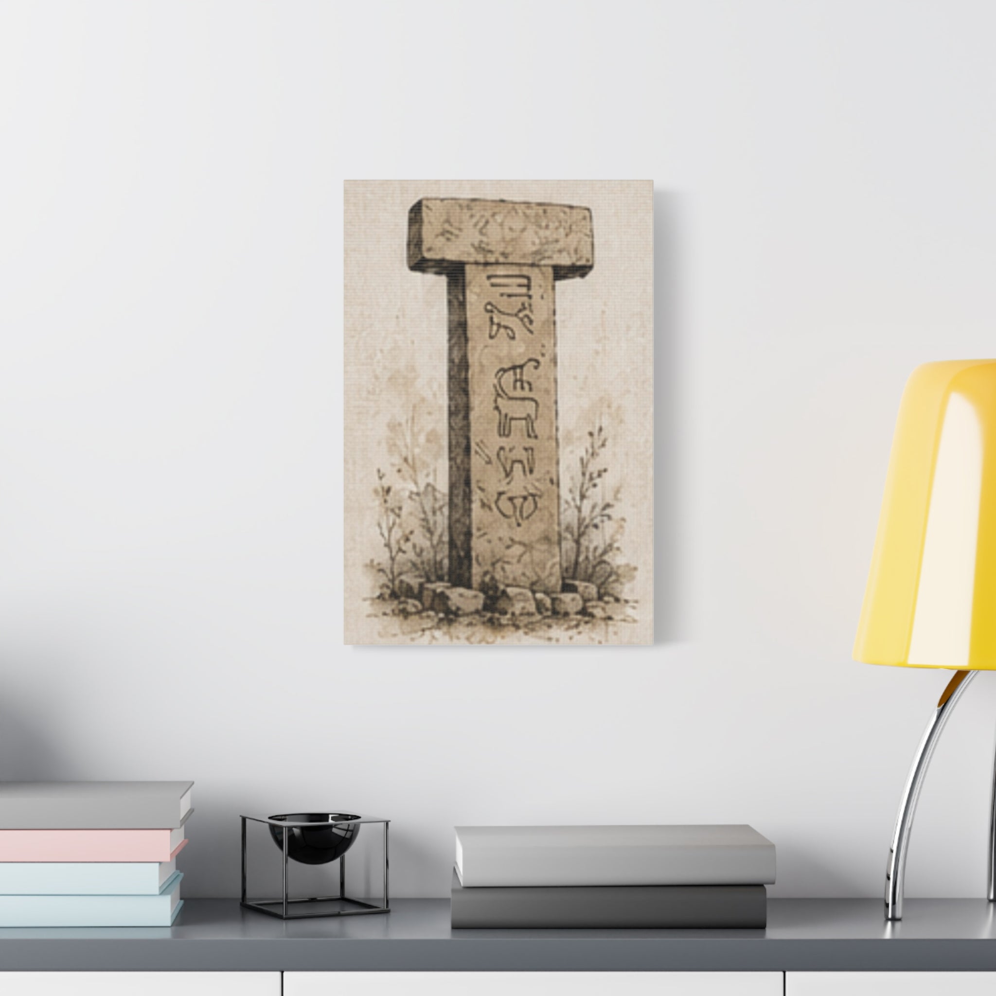 Göbeklitepe T-Pillar Canvas Wall Art, Ancient Anatolian Stone Print, Sepia Archaeology Decor, Historical Wall Art, Solen