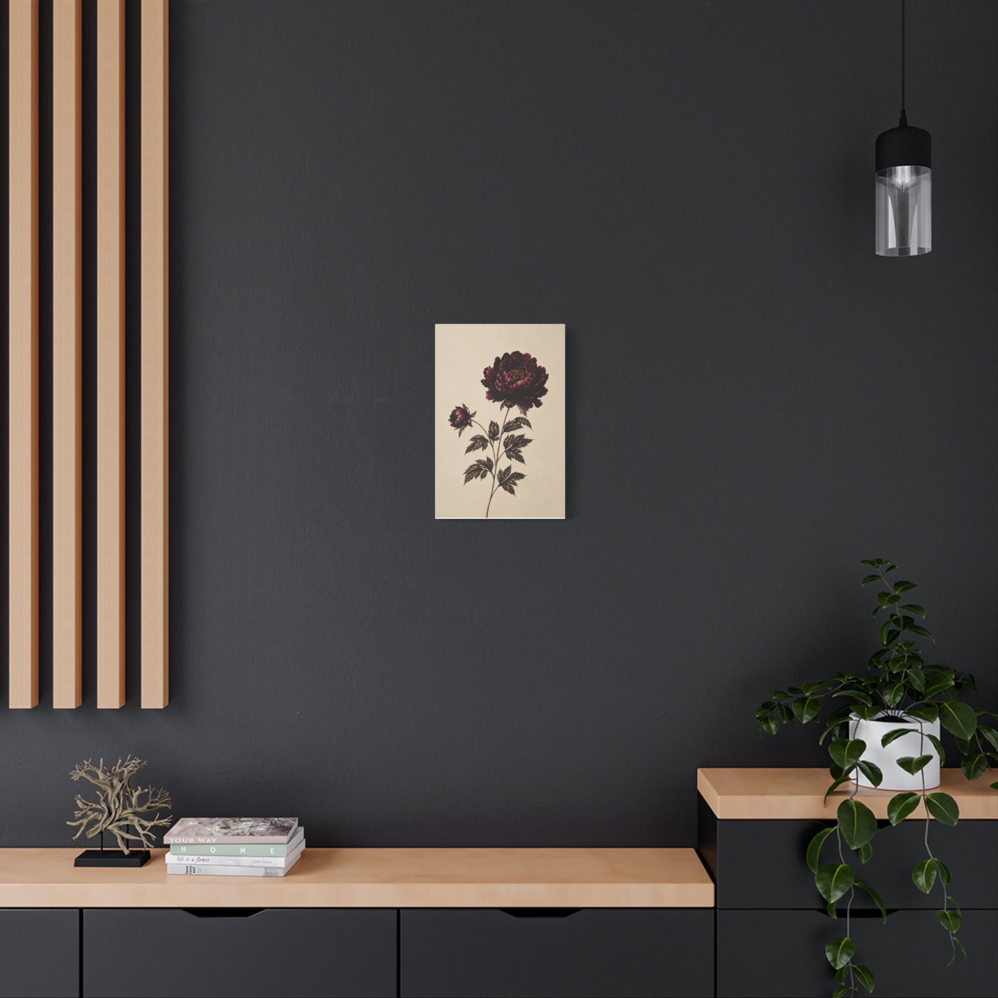Vintage Botanical Canvas Print, Burgundy Chrysanthemum Wall Art, Dark Academia Floral Decor, Moody Antique Flower Art, Solen