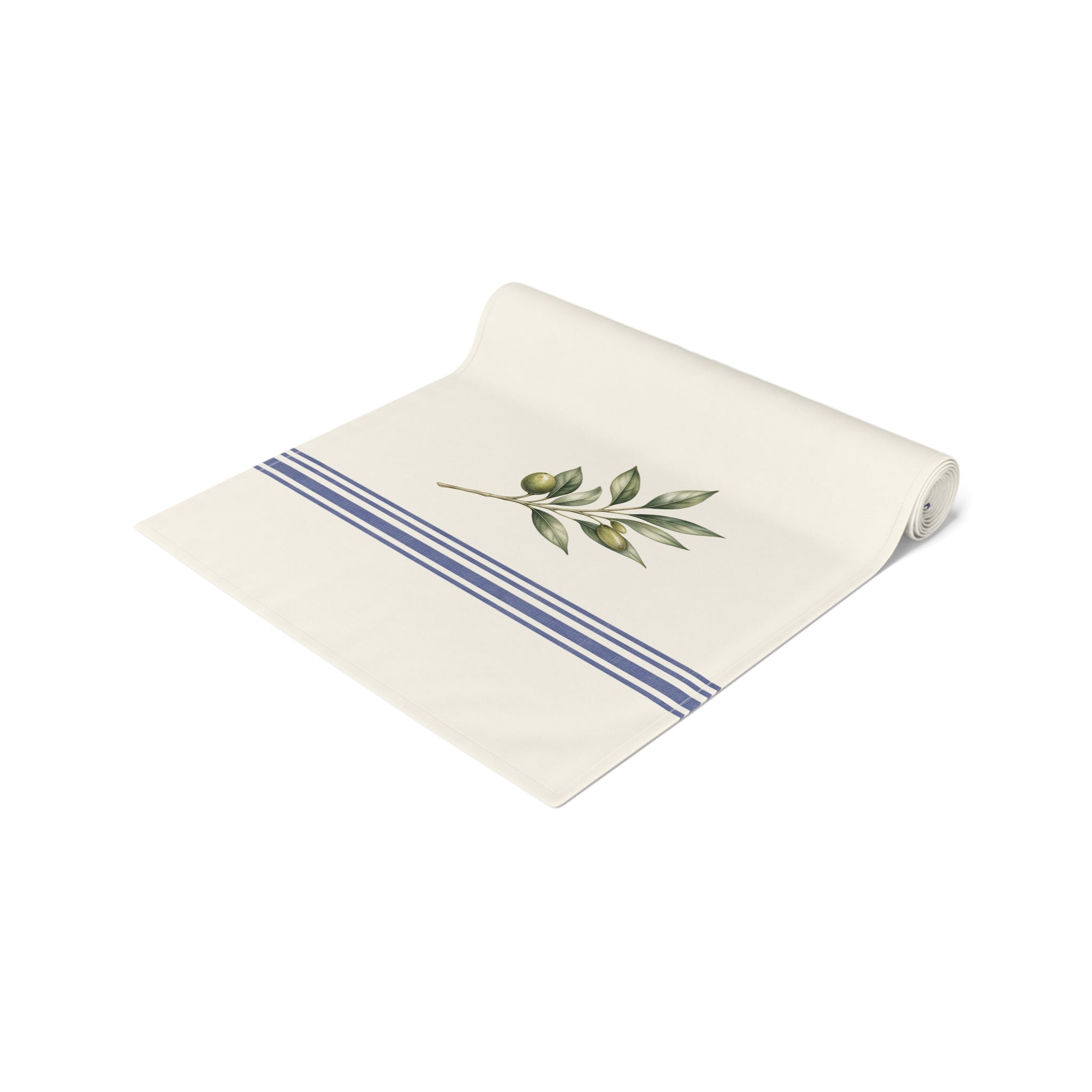 Olive Branch Farmhouse Table Runner, Cotton Mediterranean Runner, Rustic Green Kitchen Decor, Neutral Dining Linen, Solen