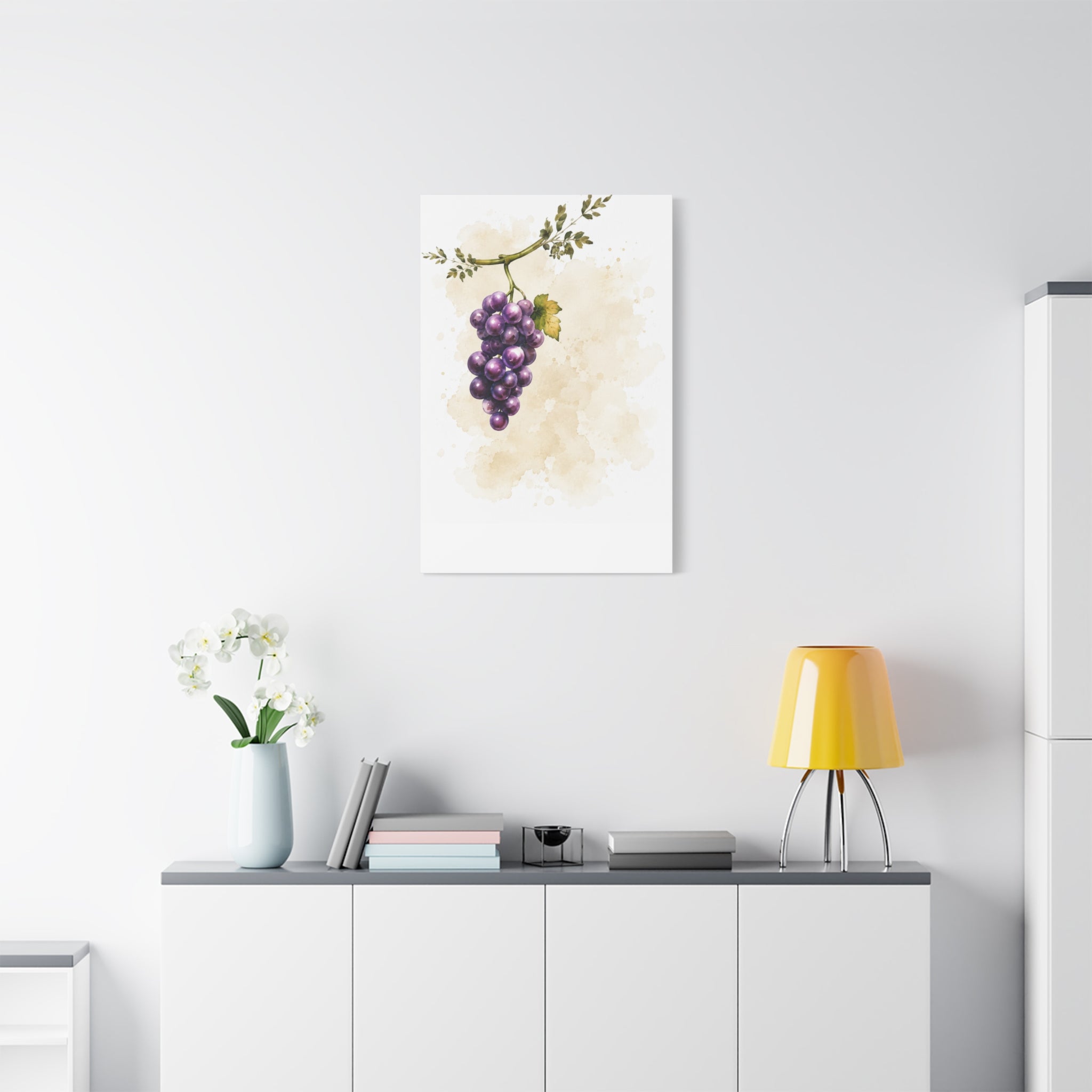 Grape Watercolor Canvas Print, Purple Vine Botanical Wall Art, Tuscan Vineyard Kitchen Decor, Neutral Dining Room Art, Solen