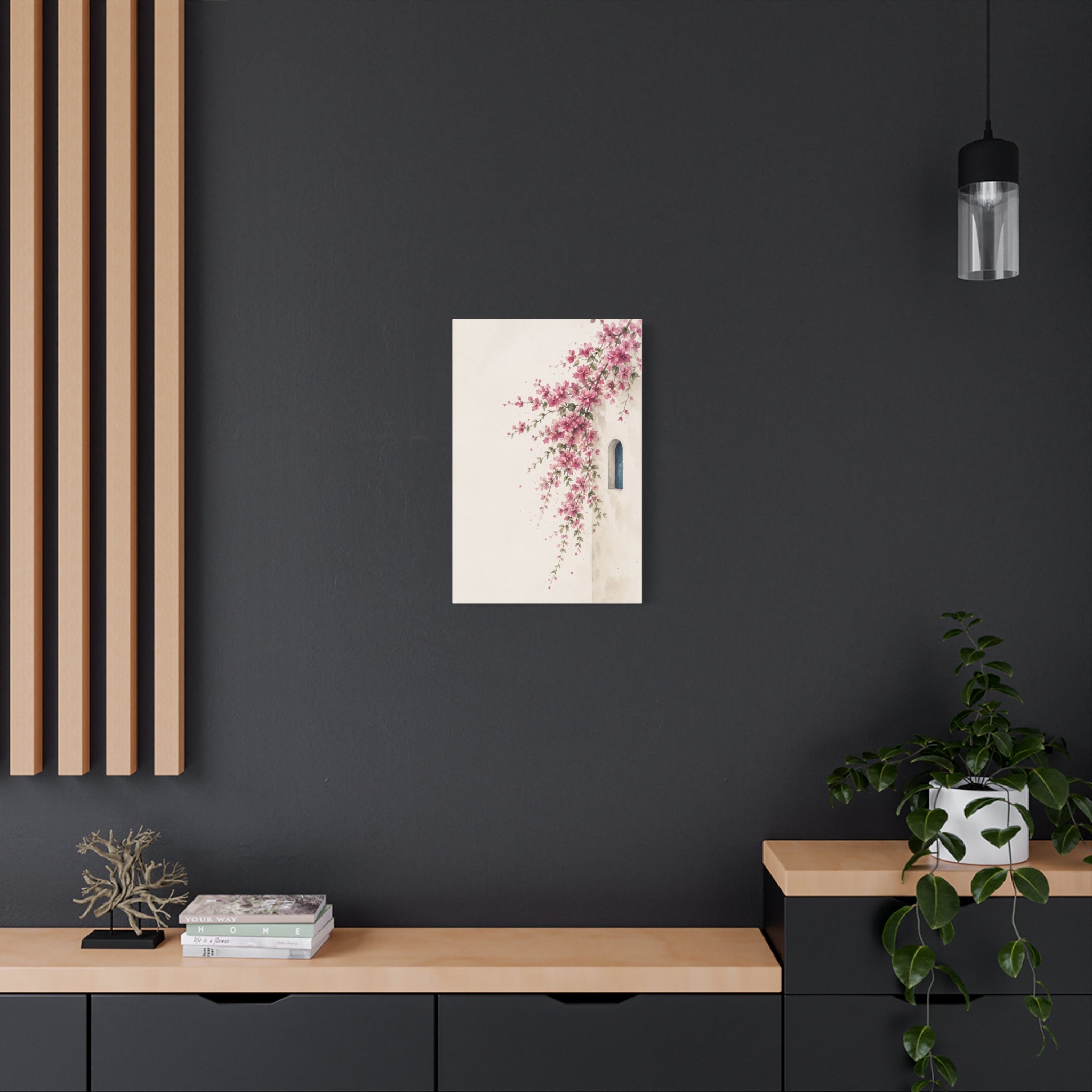 Floral Wall Canvas Print, Pink Bougainvillea Mediterranean Wall Art, Solen