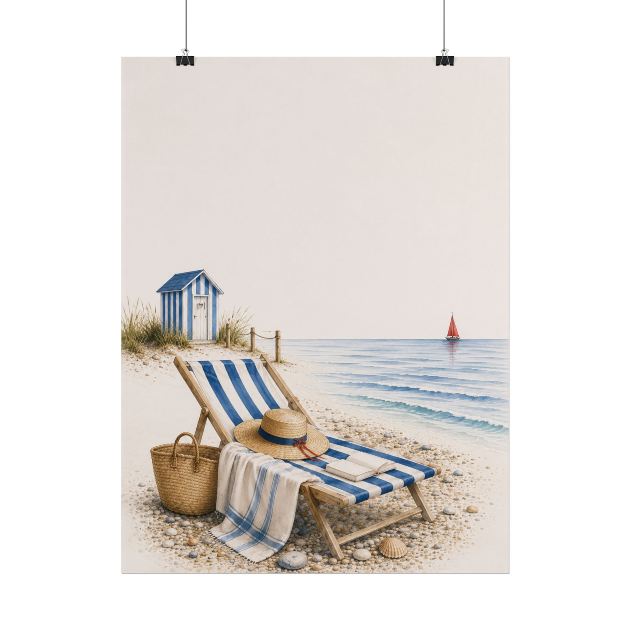 Striped Lounger Rolled Poster – Blue & Salt Coastal Wall Art | Solen