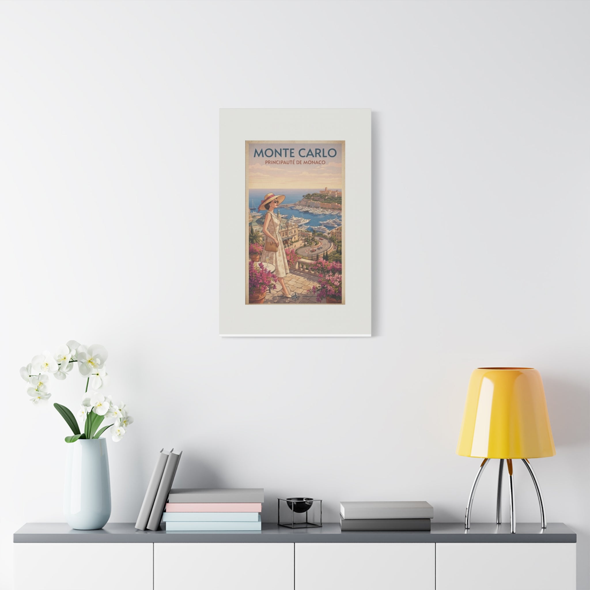 Monte Carlo Canvas Print, Vintage Monaco Travel Wall Art, French Riviera Decor, Retro Mid Century Coastal Canvas, Solen