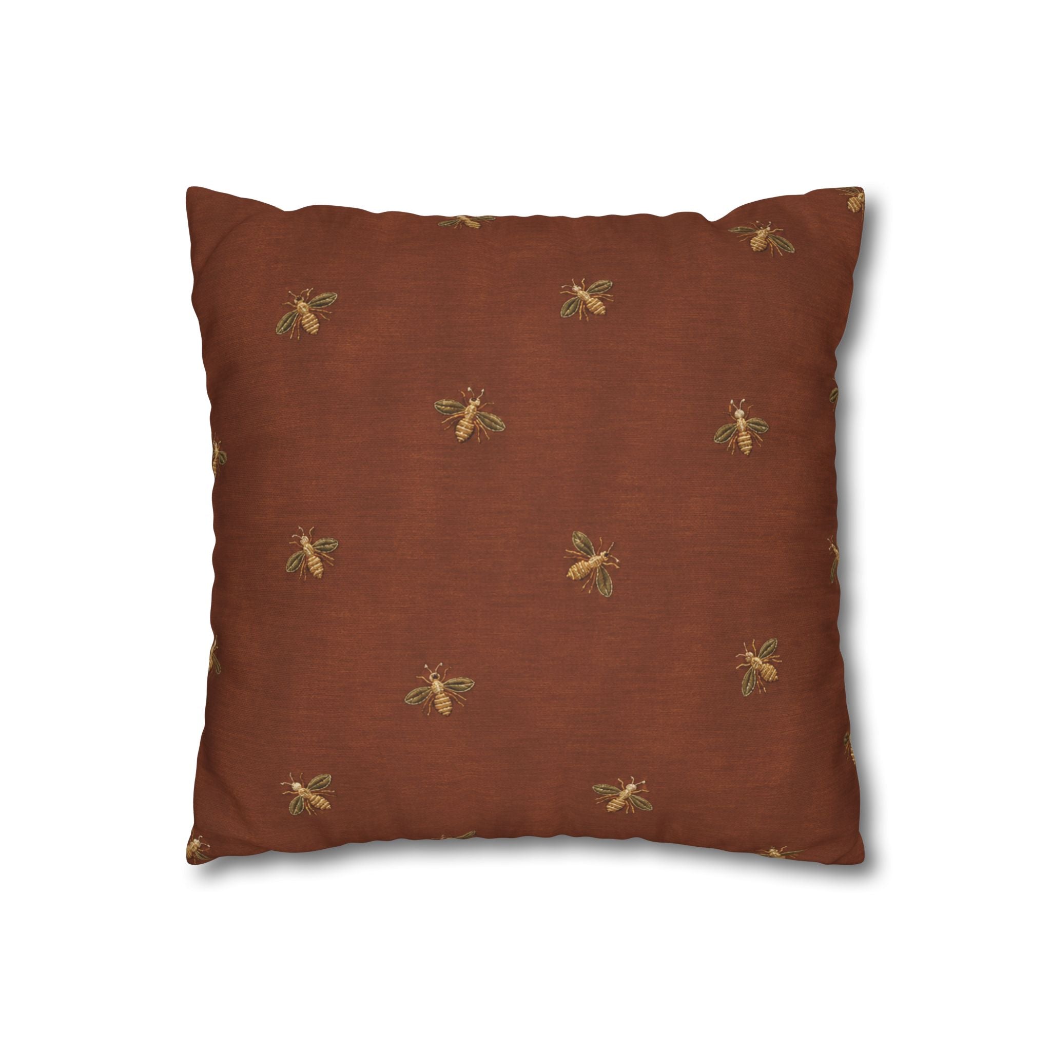 Bee Pattern Square Pillowcase — Rustic Rust Decorative Throw Pillow Cover