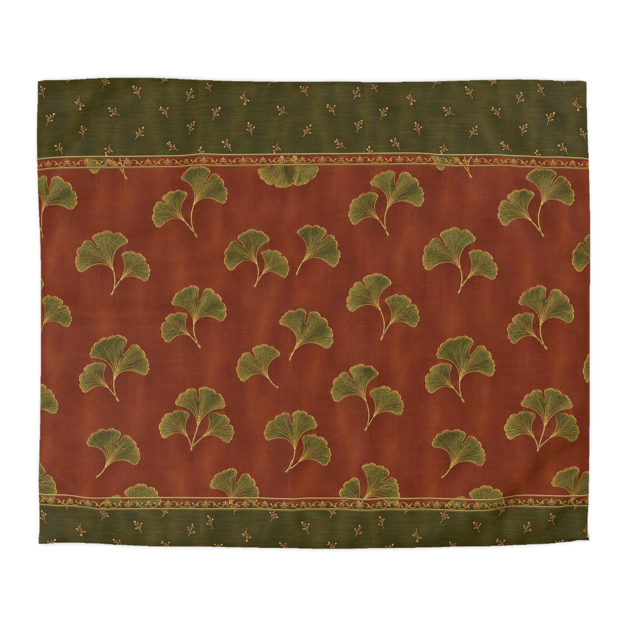 Rustic Ginkgo Leaf Microfiber Duvet Cover | Botanical Bedroom Decor, Green & Burgundy Quilt Cover