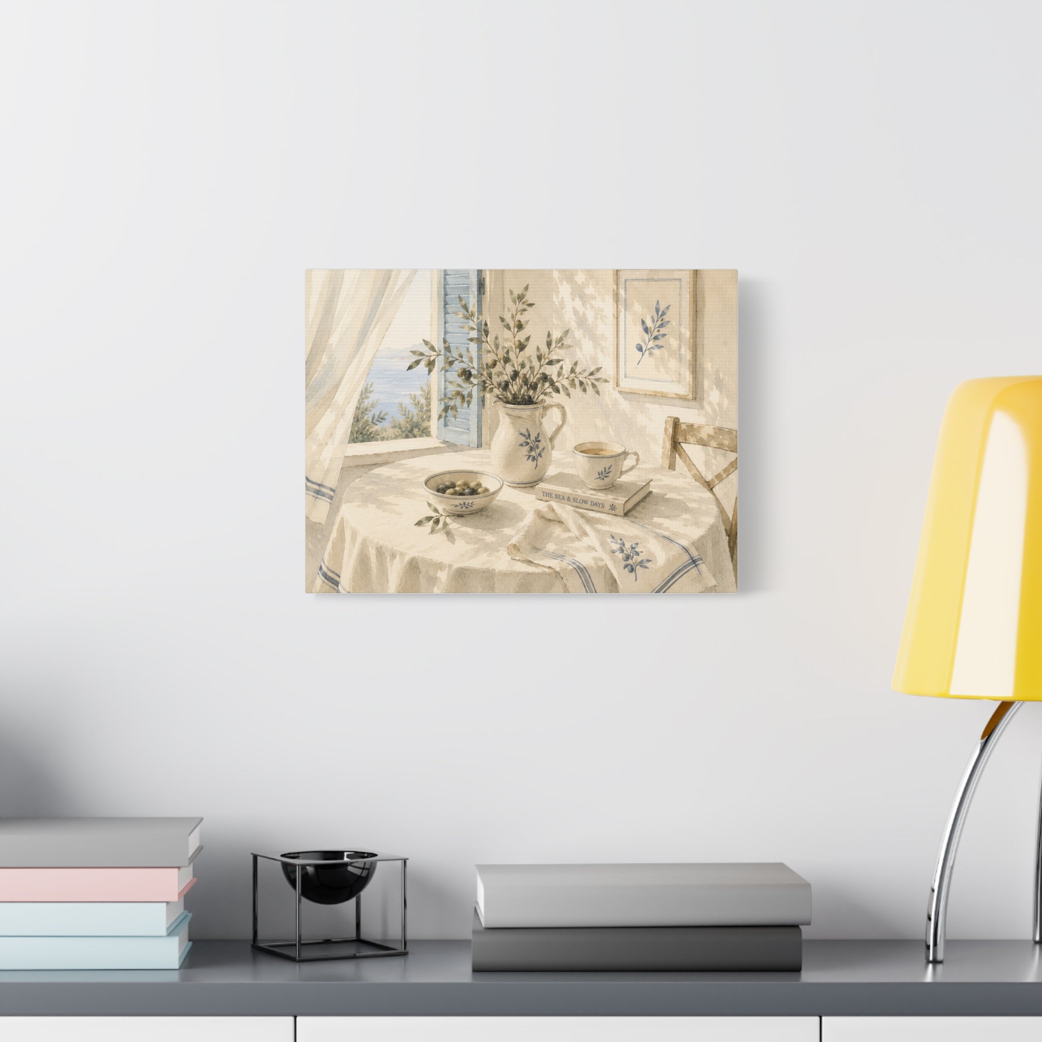The Sea & Slow Days Canvas Wall Art, Mediterranean Watercolor Print, Calm Coastal Living Room Decor, Quiet Seaside Art, Solen