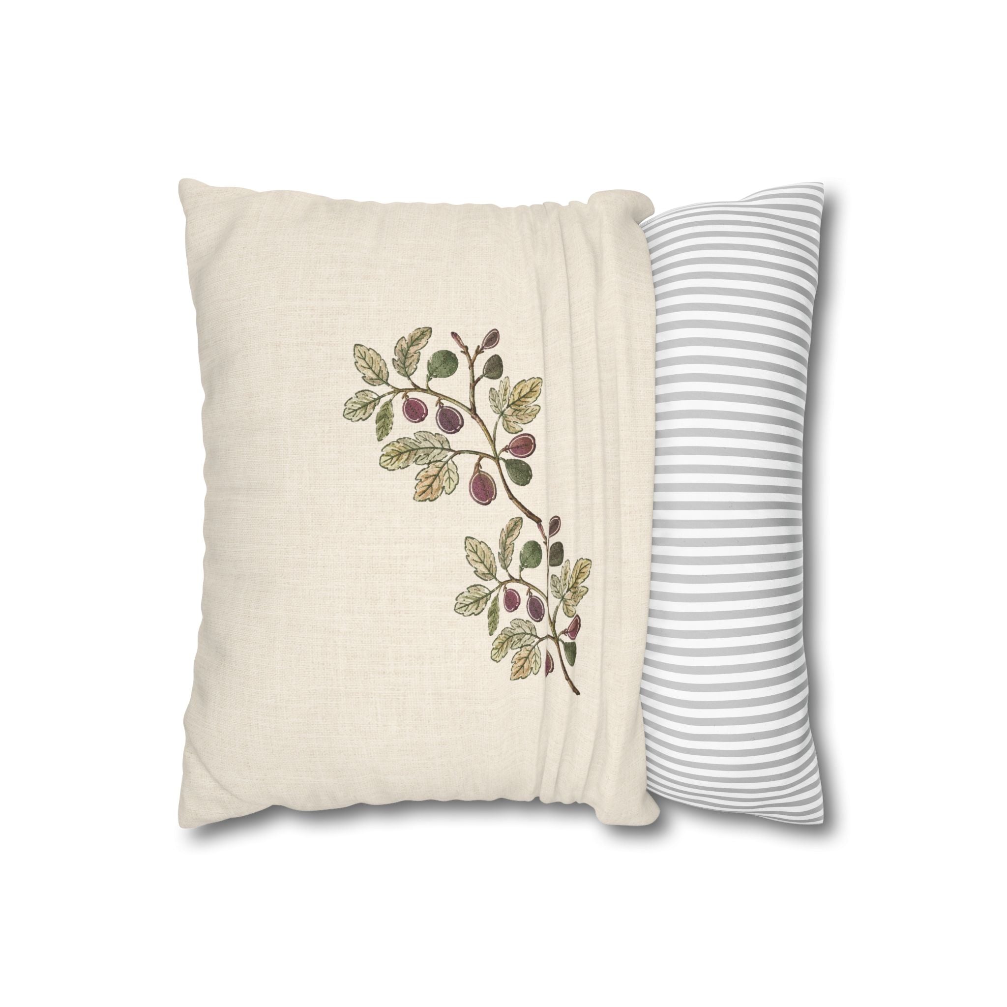 Botanical Fig Branch Decorative Pillowcase — Spun Polyester Square Accent Pillow Cover, Solen