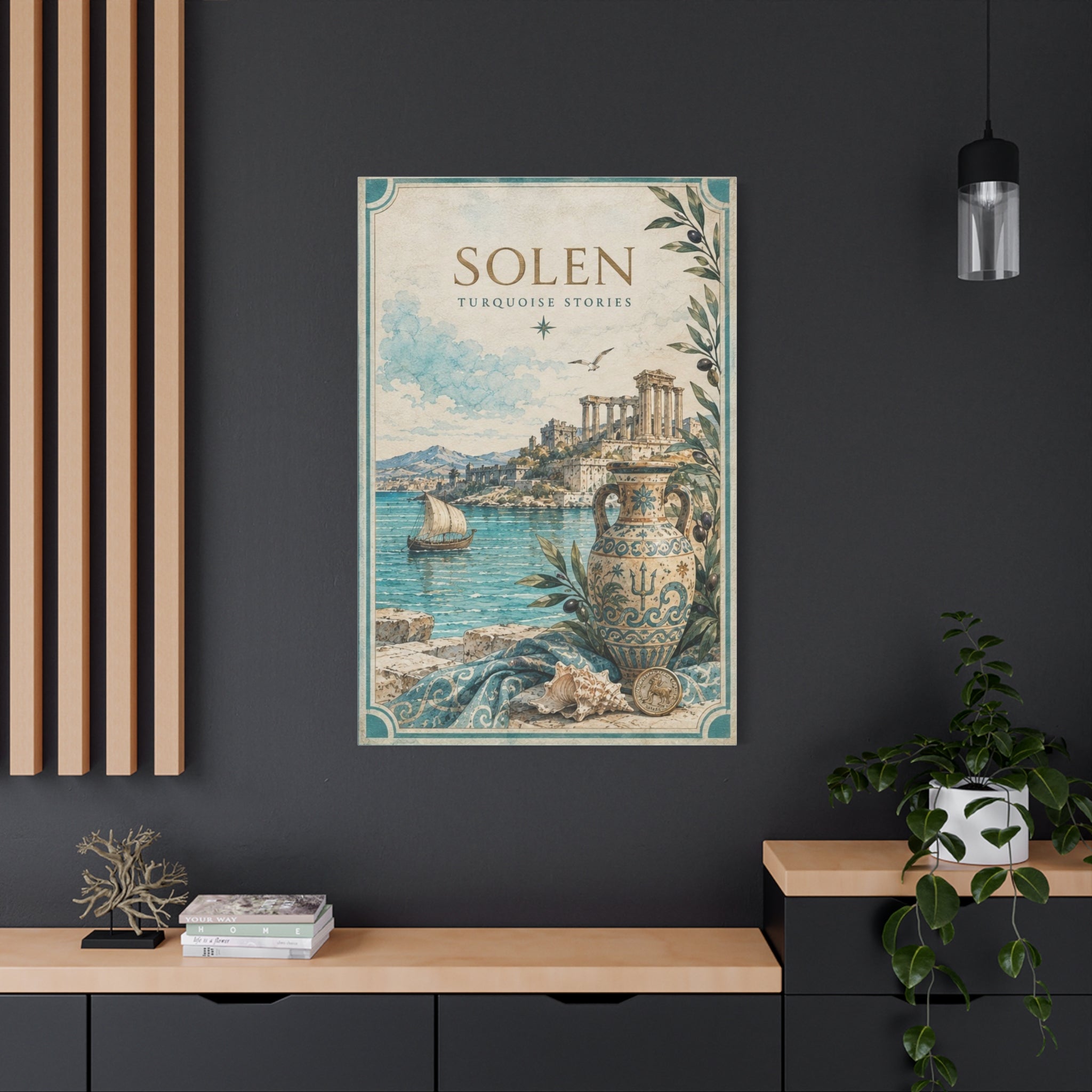 Turquoise Coastal Canvas Print, Aegean Blue Sea Wall Art, Mediterranean Summer Decor, Calm Ocean Living Room Art, Solen