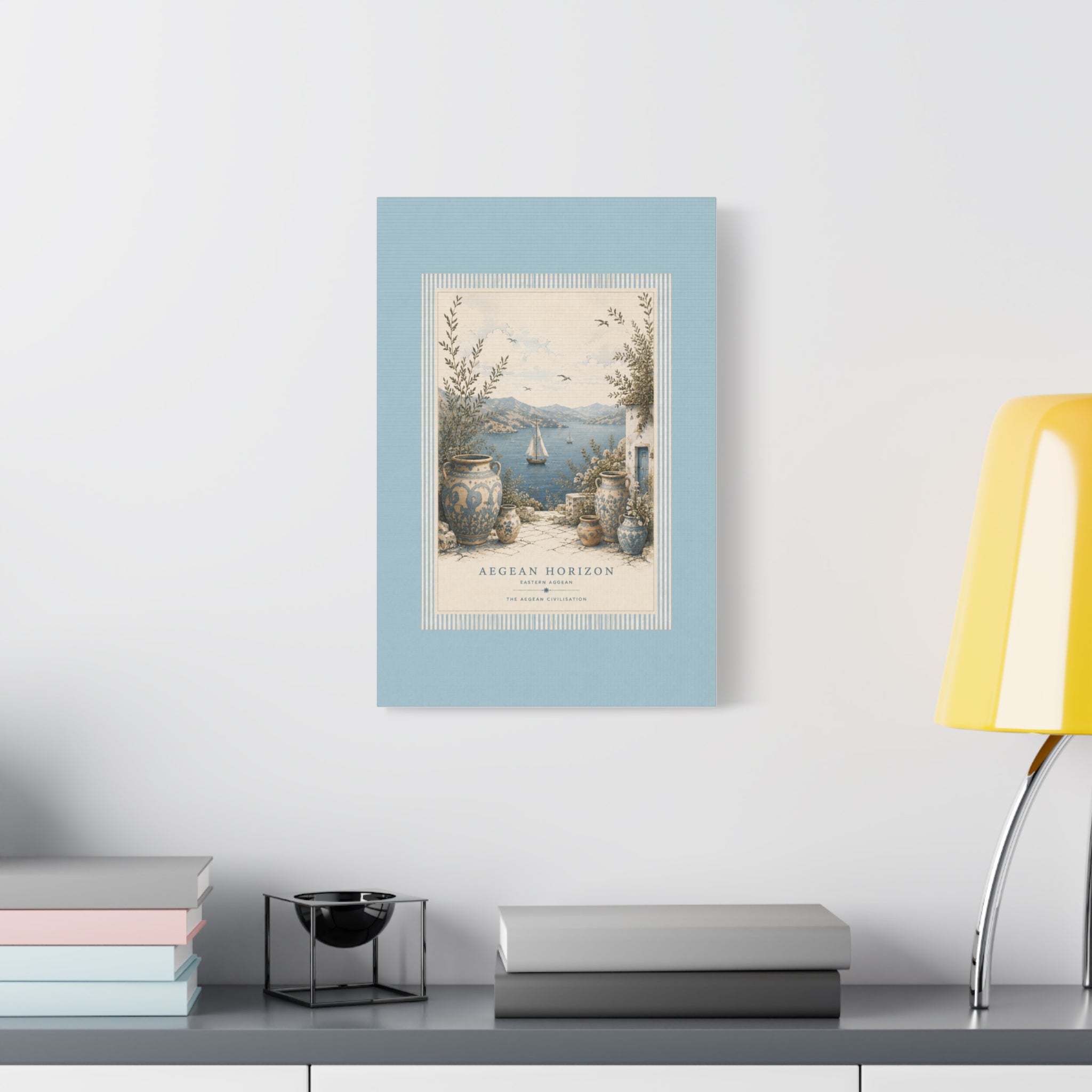 Eastern Aegean Coastal Illustration - Blue Ceramic Vase Art Decor - Mediterranean Coastal Wall Art - Solen
