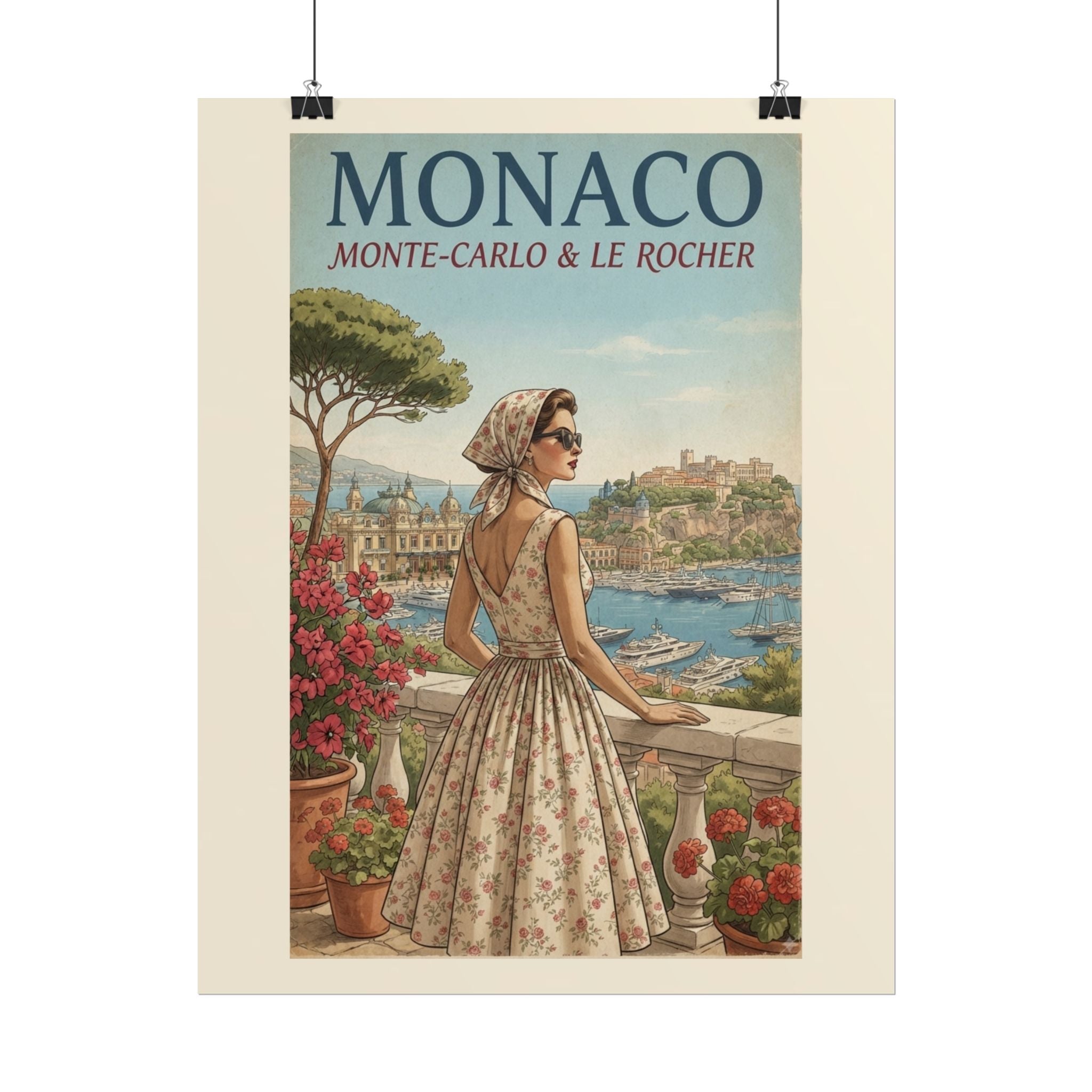 Monaco Poster, Vintage Riviera Travel Print, Monte Carlo Wall Art, Retro French Riviera Poster, Mid Century Travel Art, Solen