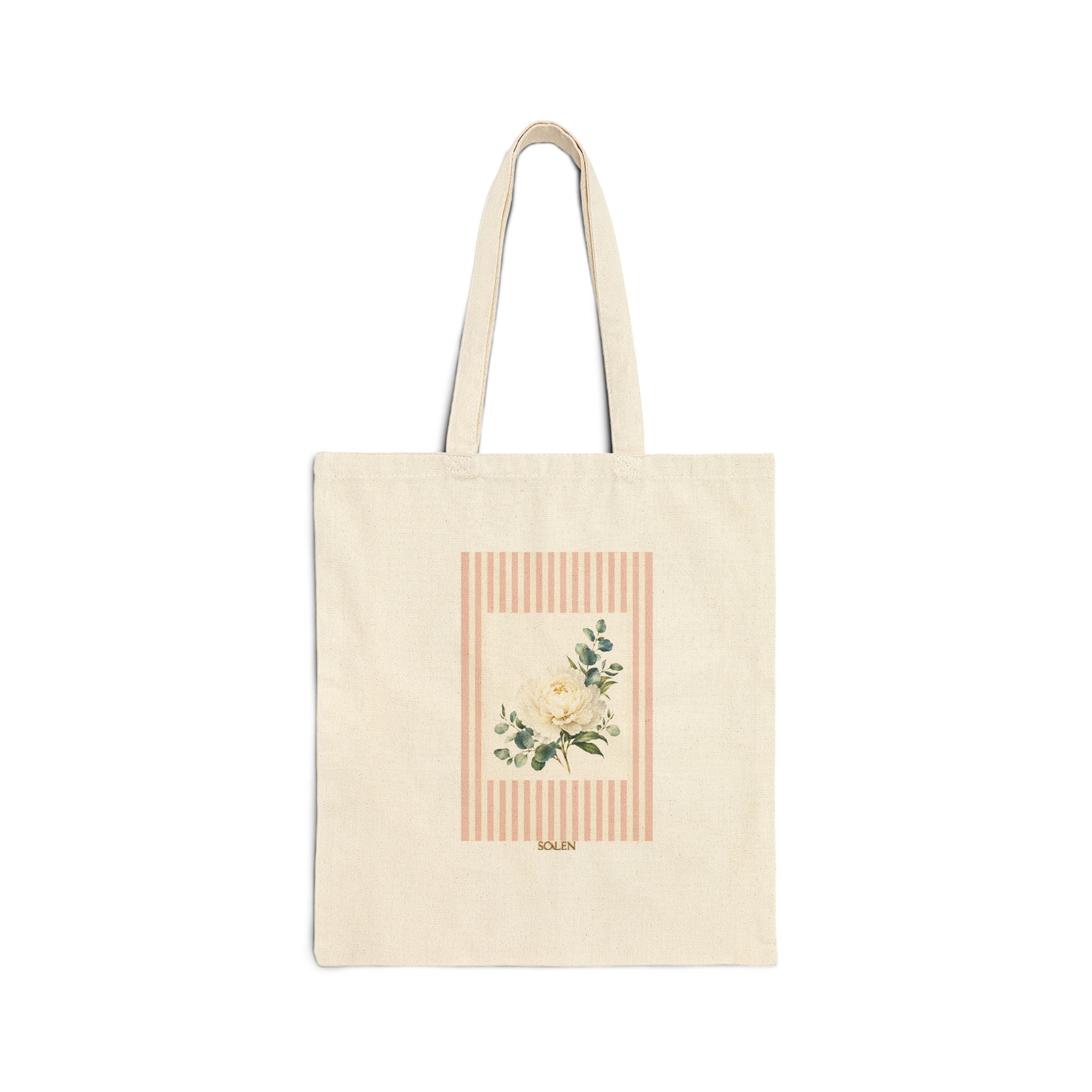 Floral Polaroid Canvas Tote — Vintage Botanical Print Cotton Bag