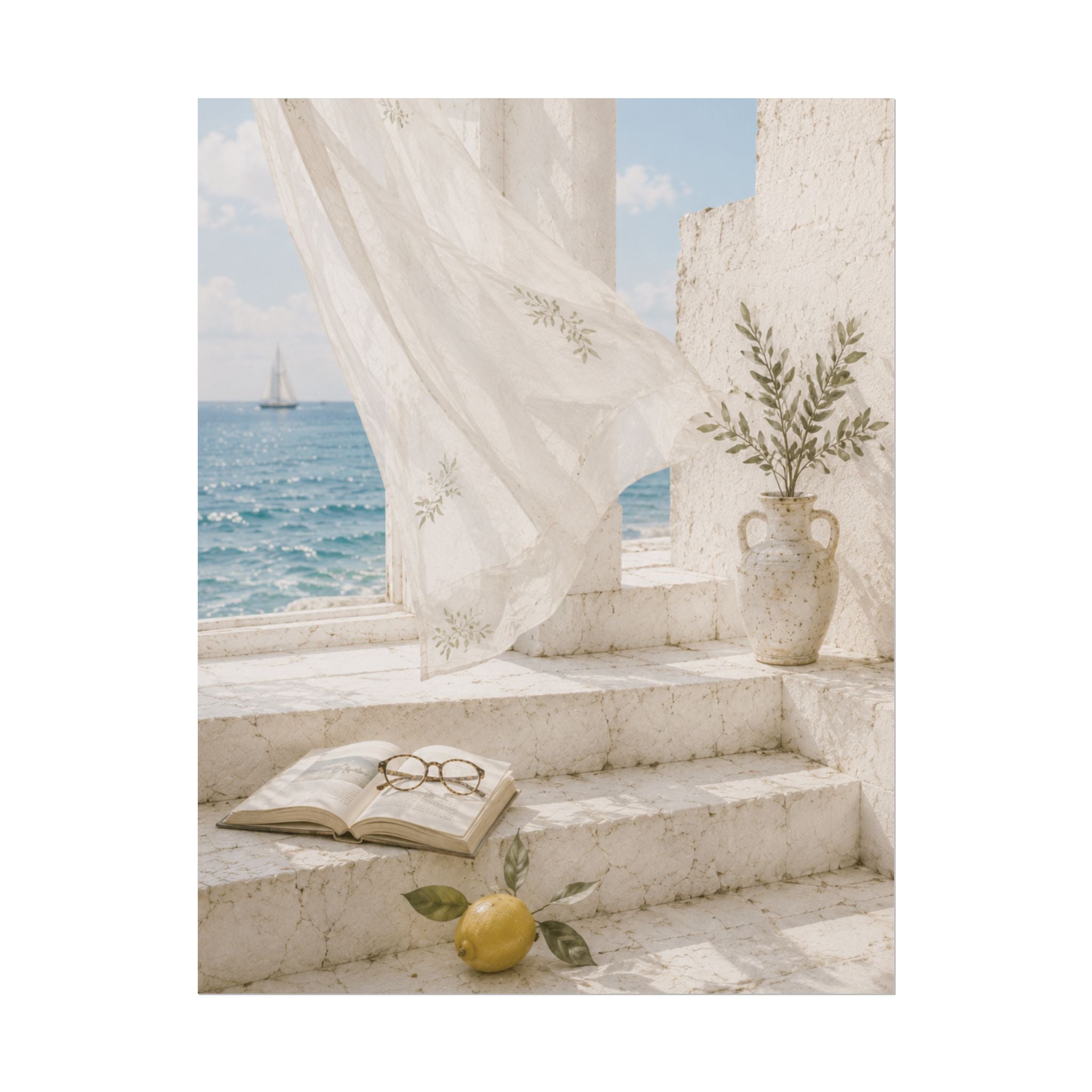 Mediterranean Coastal Poster, Seaside Wall Art, Blue Ocean Print, Summer Mediterranean Decor, Coastal Hanging Wall Art, Solen