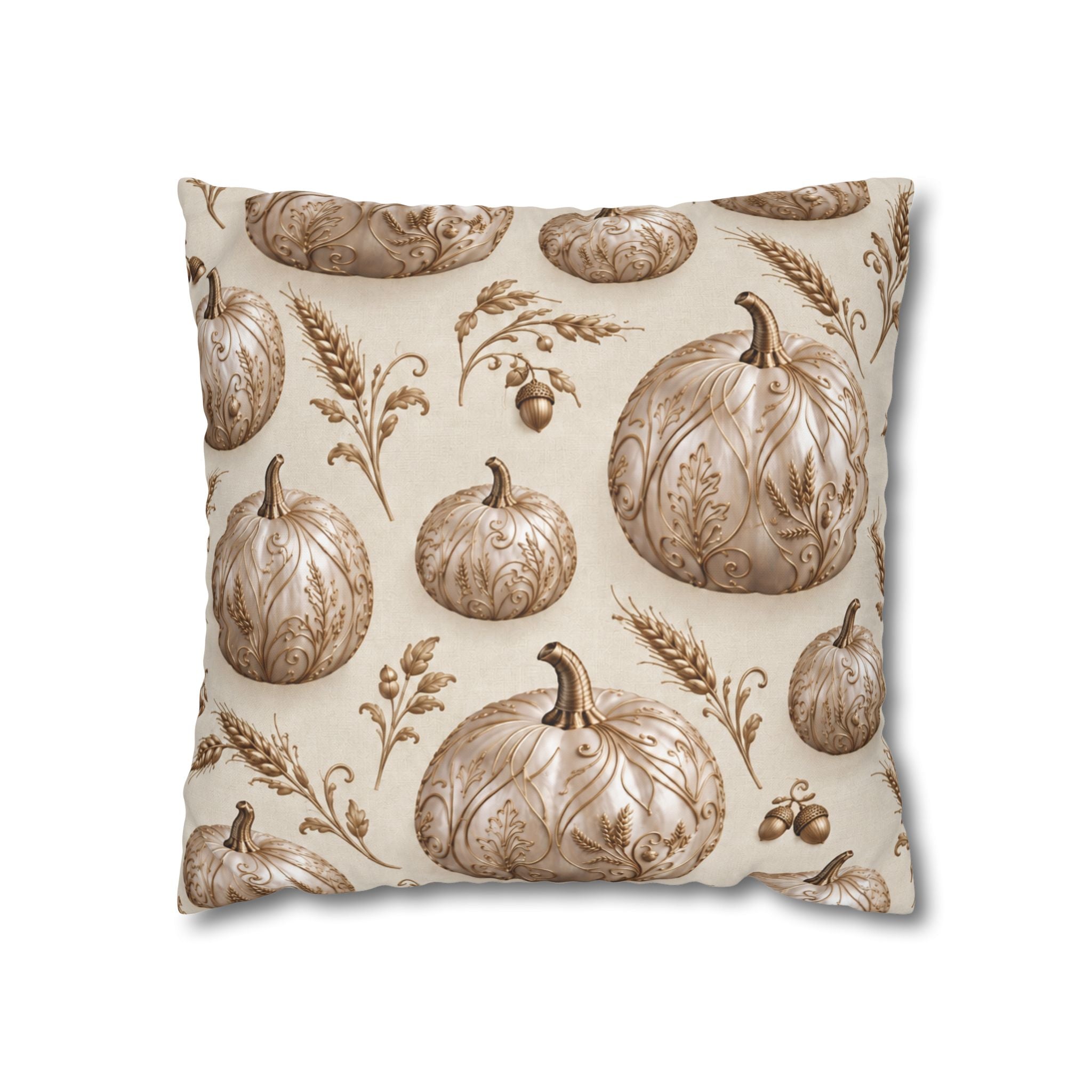 Pearl White Pumpkin Pillow Cover, Antique Gold Fall Decor, Elegant Thanksgiving Cushion, Luxury Autumn Decorative Pillowcase