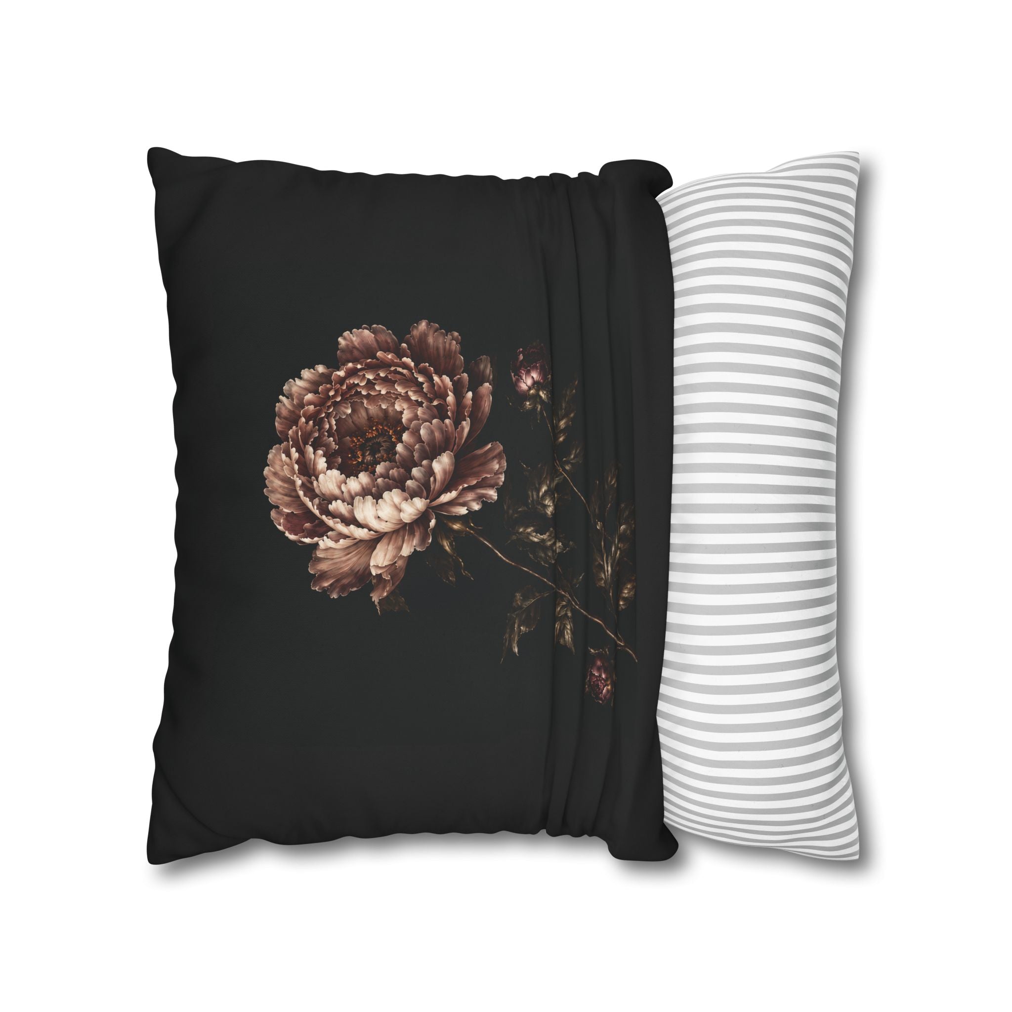 Blush Peony Throw Pillow Cover, Velvet Botanical Print on Black, Romantic Dark Floral Cushion, Moody Decorative Pillow, Solen