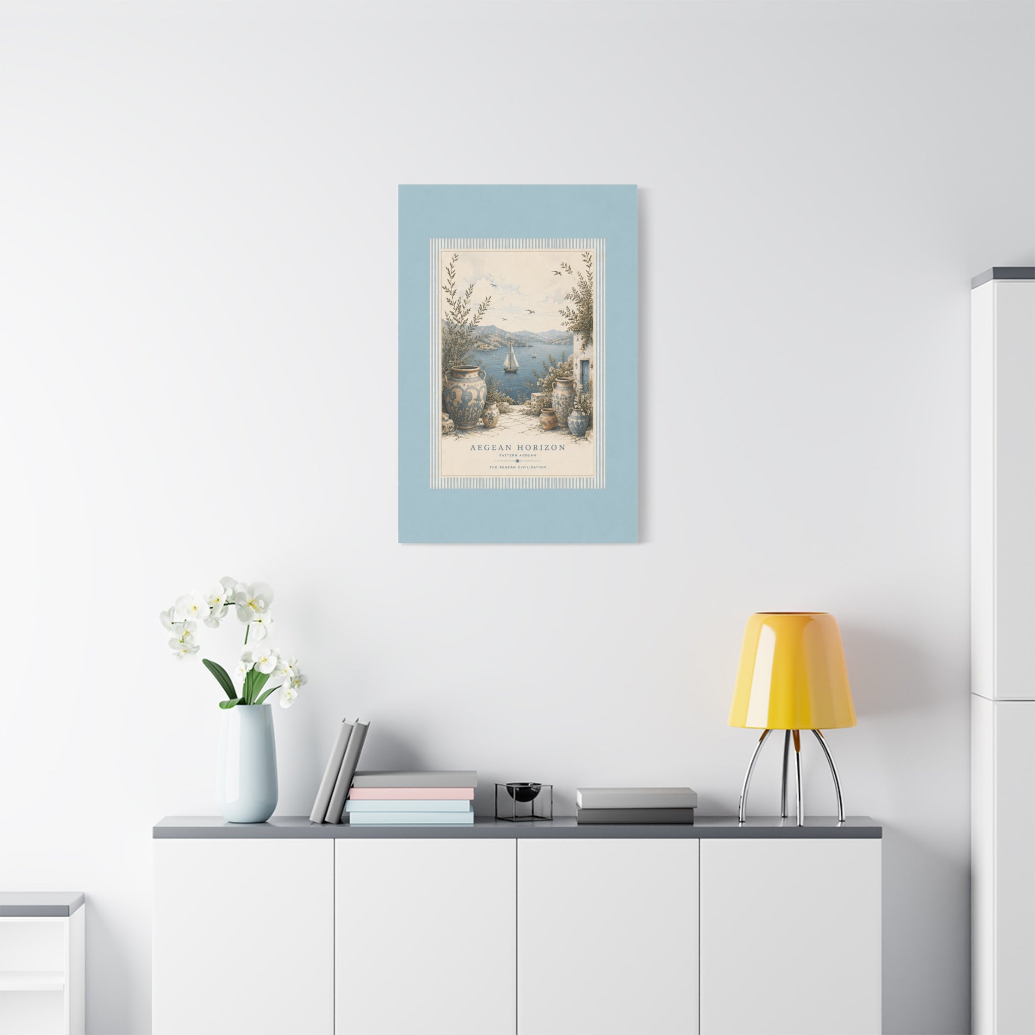 Eastern Aegean Coastal Illustration - Blue Ceramic Vase Art Decor - Mediterranean Coastal Wall Art - Solen