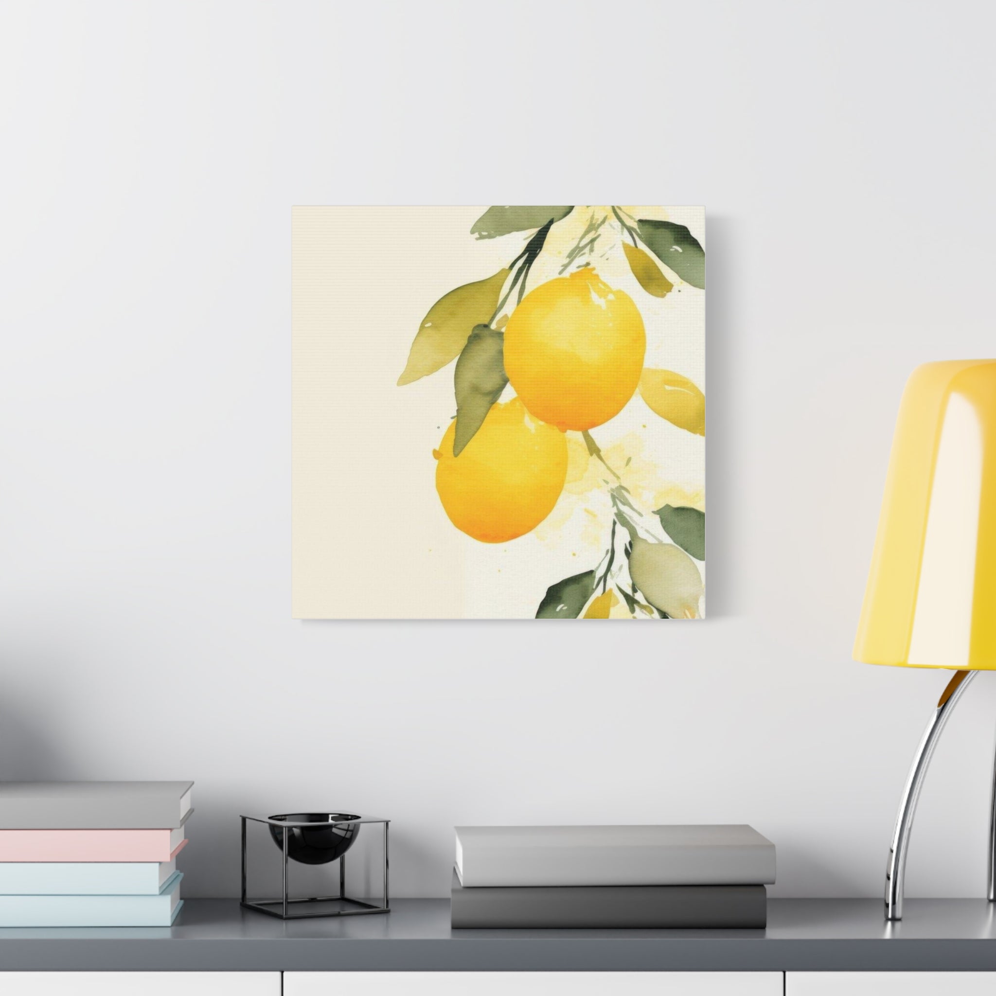 Lemon Botanical Canvas Wall Art, Mediterranean Citrus Print, Yellow Lemon Kitchen Decor, Watercolor Fruit Wall Art, Solen