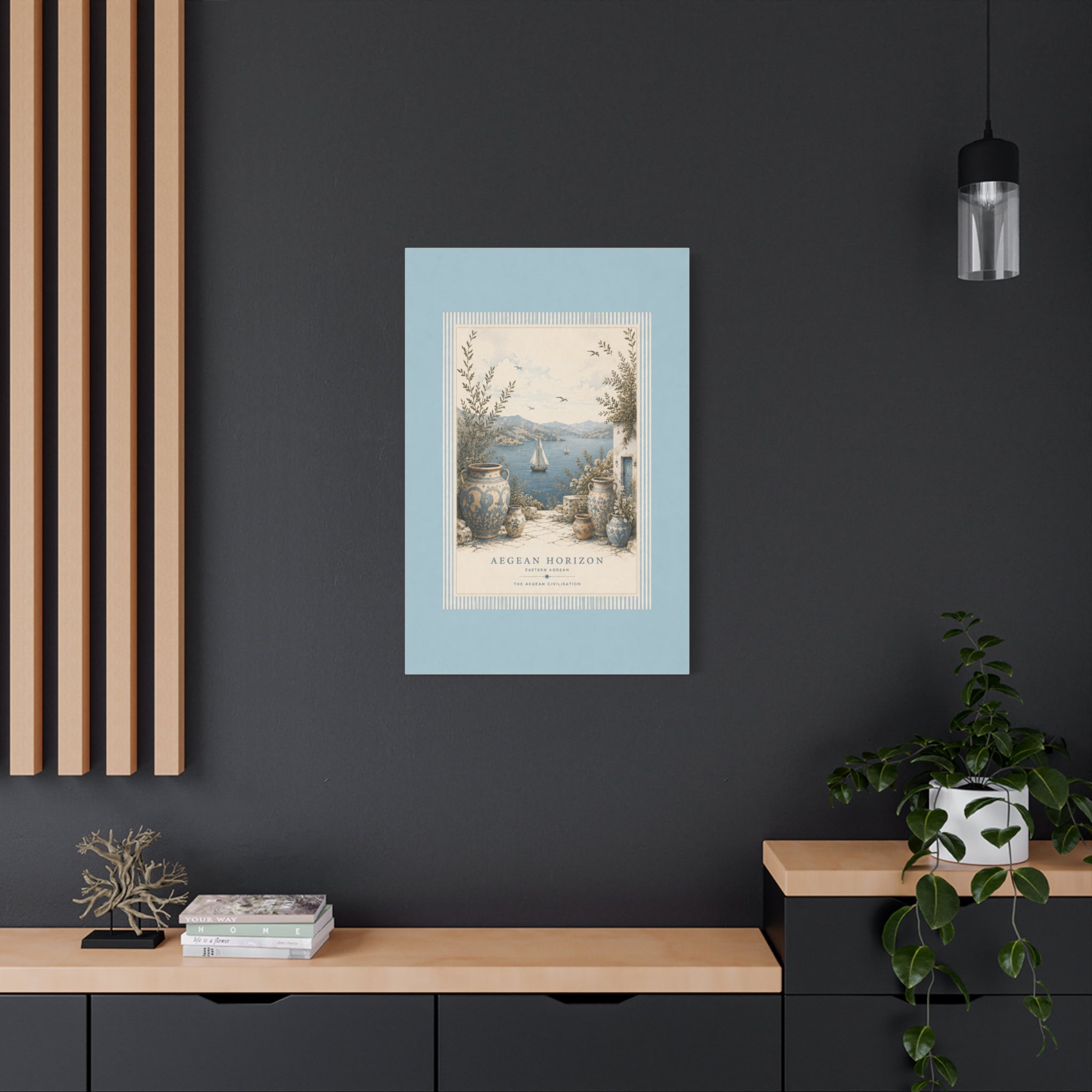 Eastern Aegean Coastal Illustration - Blue Ceramic Vase Art Decor - Mediterranean Coastal Wall Art - Solen