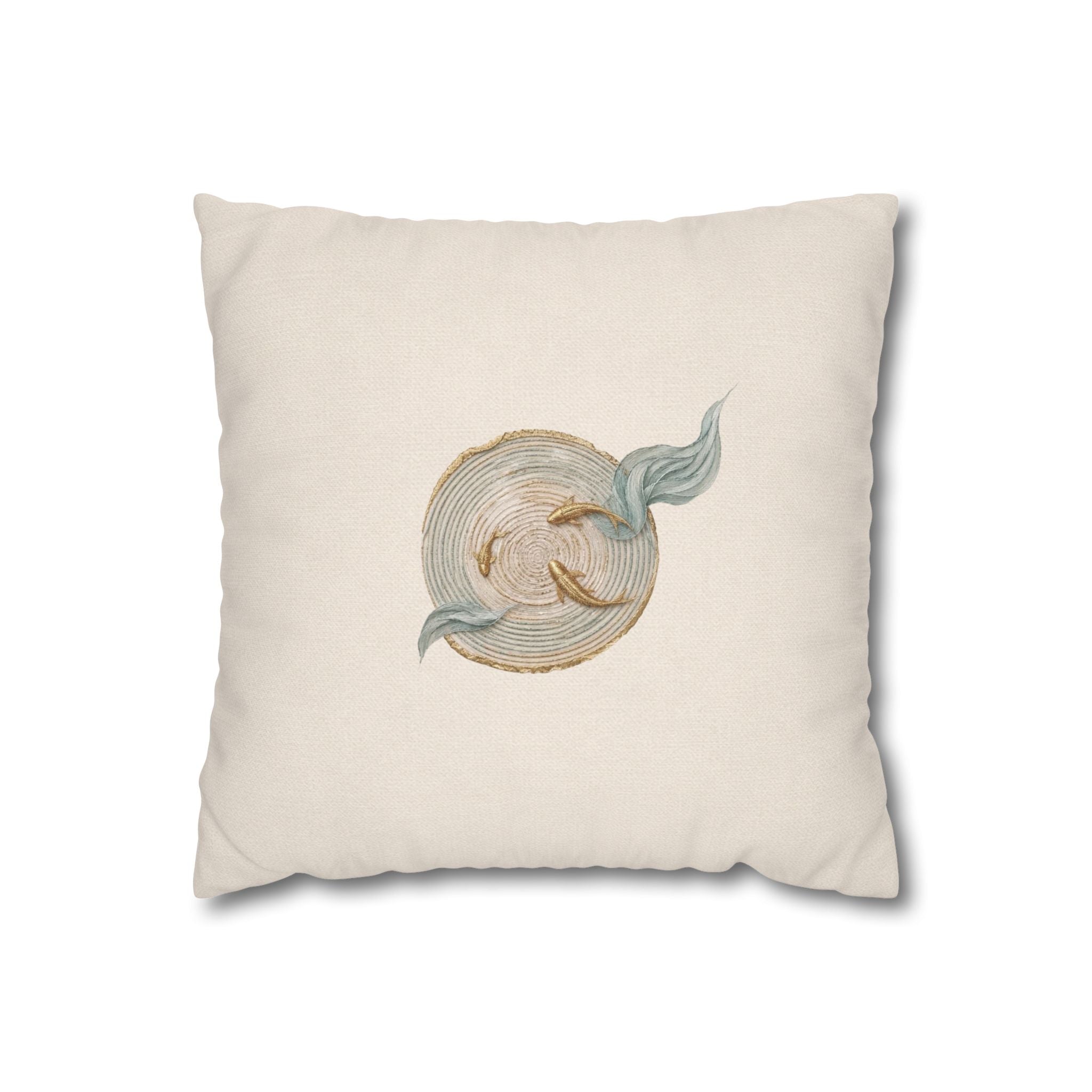 Heritage Medallion Embroidered Pillow Cover, Ivory Cotton with Blue & Gold Crest Detail, French Country Decor, Solen