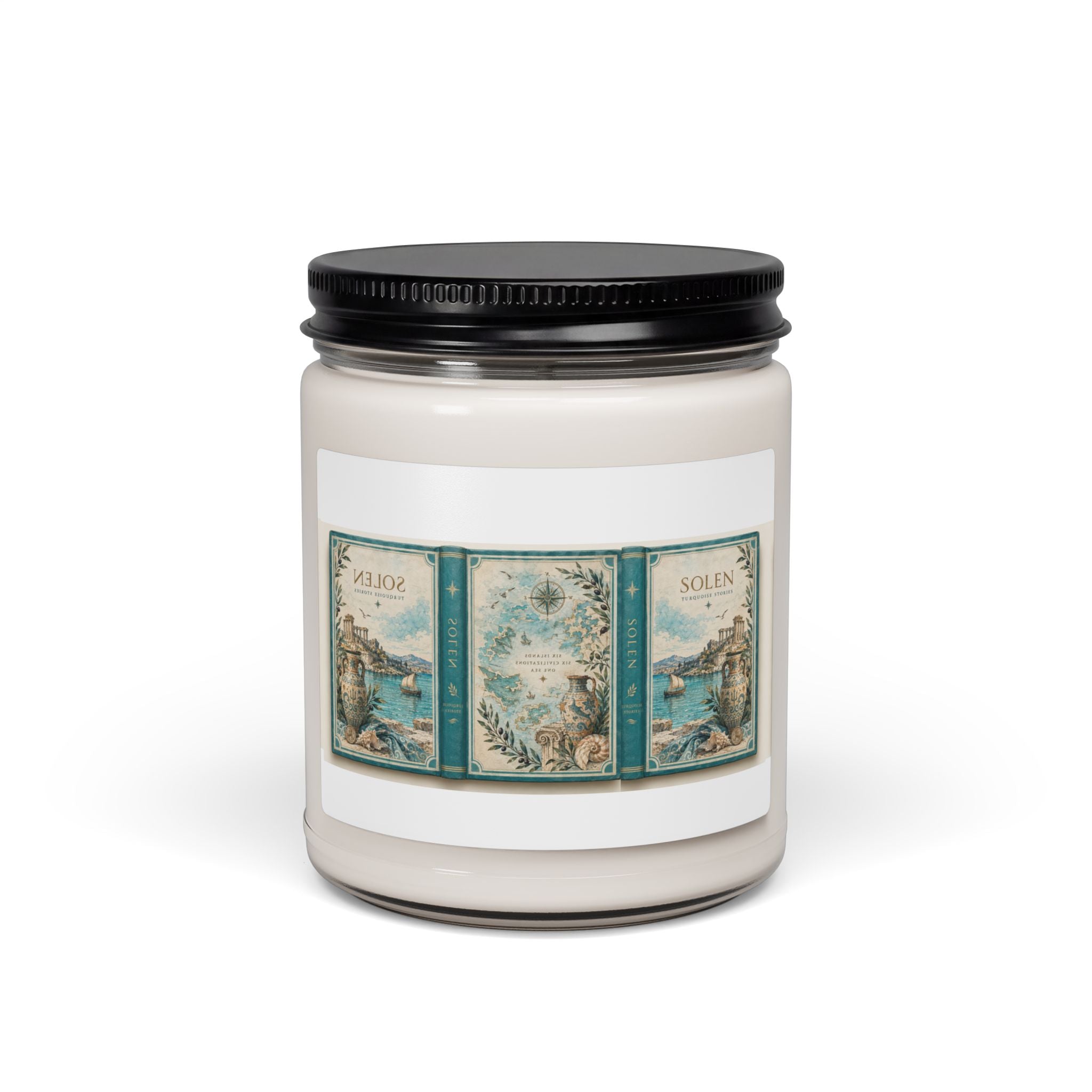 Vintage Map Compass Candle, Nautical Soy Jar Candle, Antique Travel Home Fragrance, Gift for Him, Solen