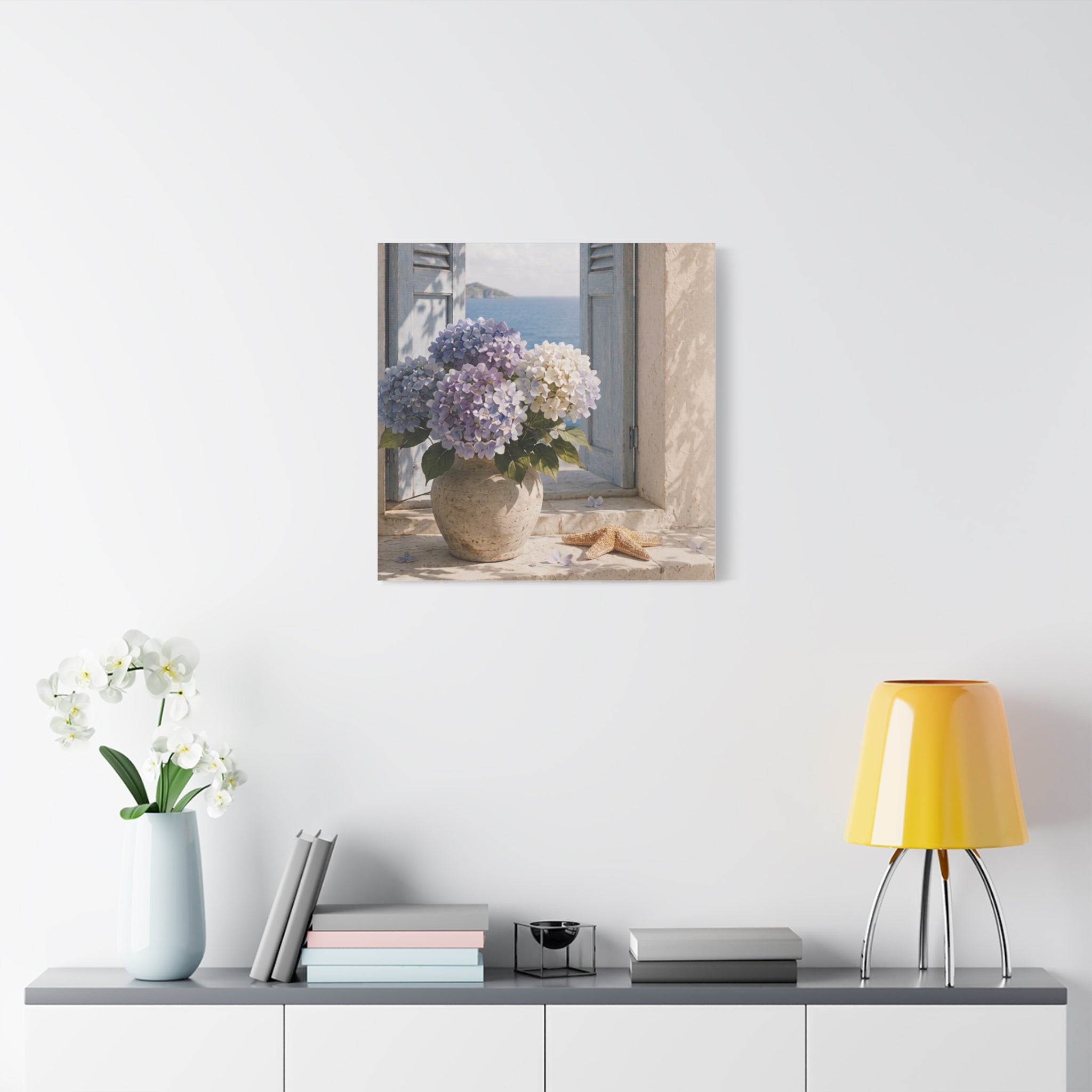Hydrangea Seaside Canvas Art, Blue Hydrangea Coastal Wall Art, Solen